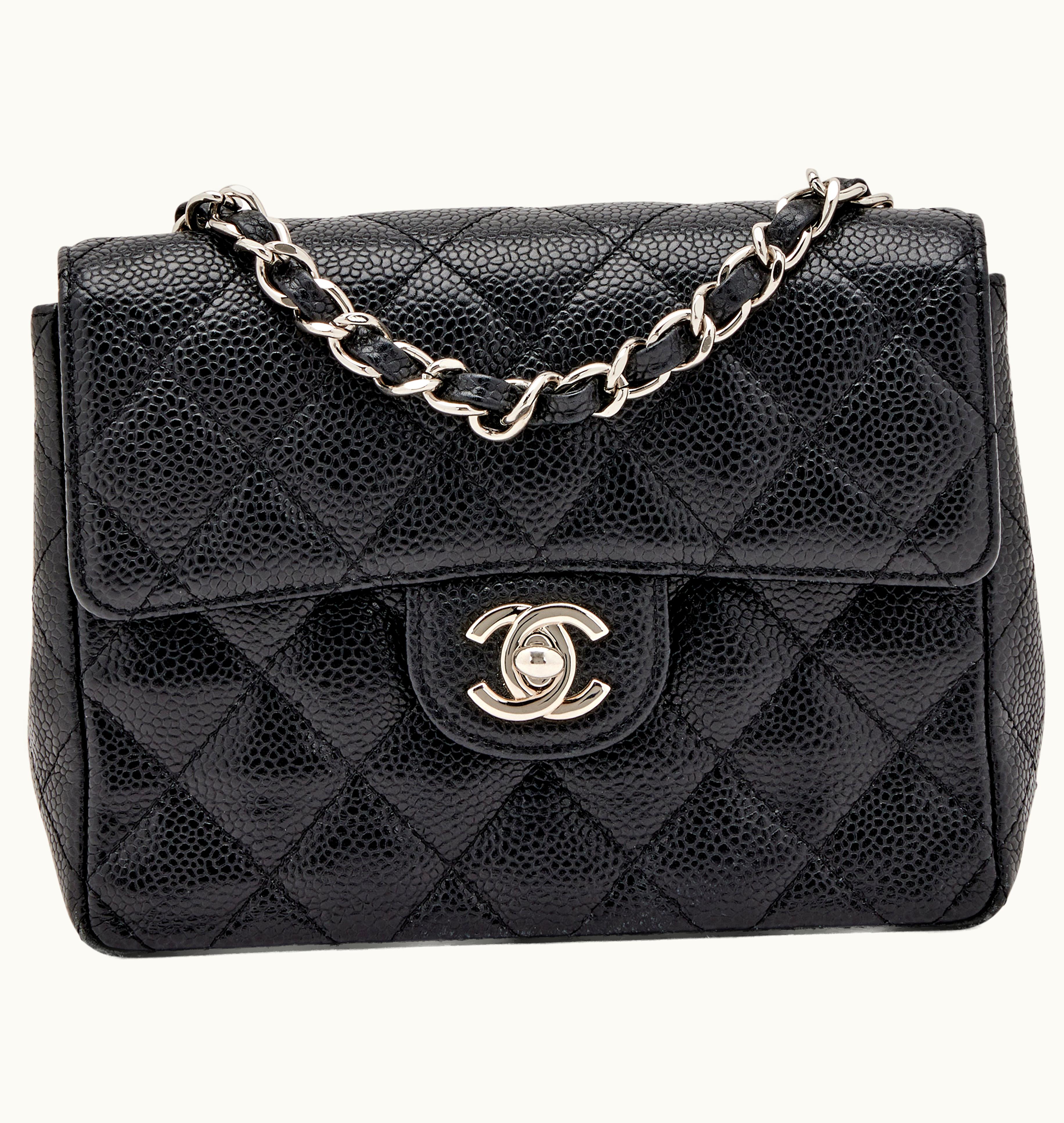 Chanel Chanel Mini Square Single Flap Silver Hardware in Black Quilted Caviar, circa 2005-2006