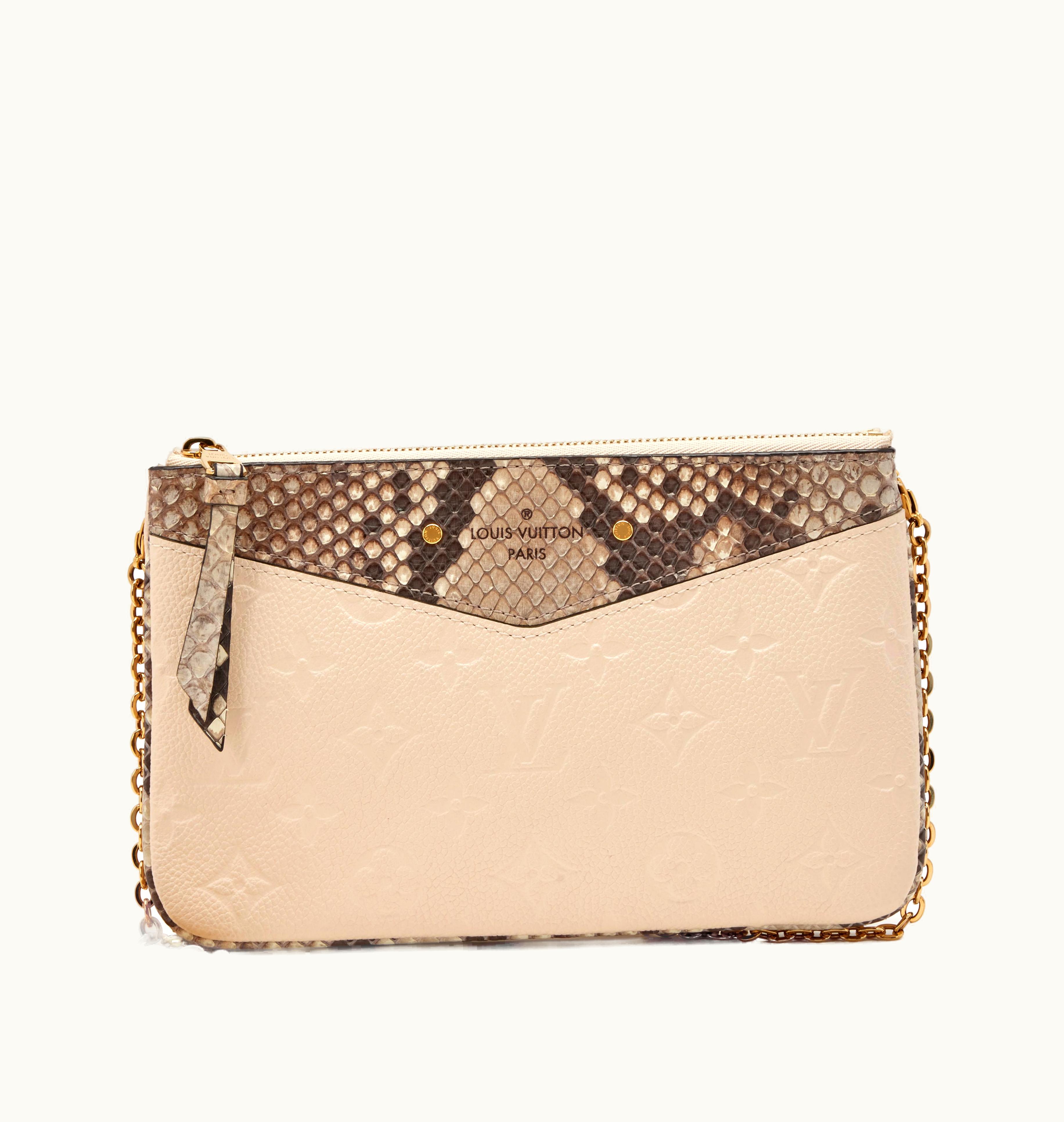 Louis Vuitton Louis Vuitton Beige Monogram Empreinte and Python Double Zip Pochette Gold Hardware, 2019