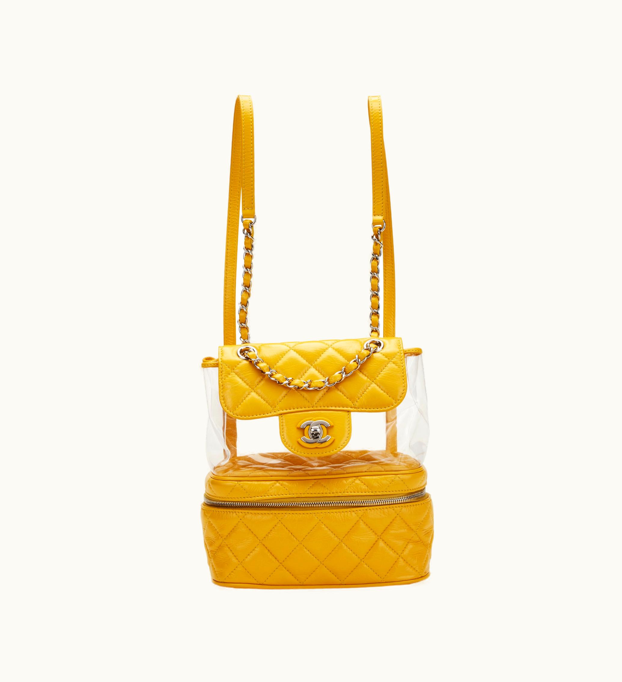 Chanel Chanel Yellow Quilted Aged Calfskin Leather & PVC Aquarium Backpack Silver Hardware