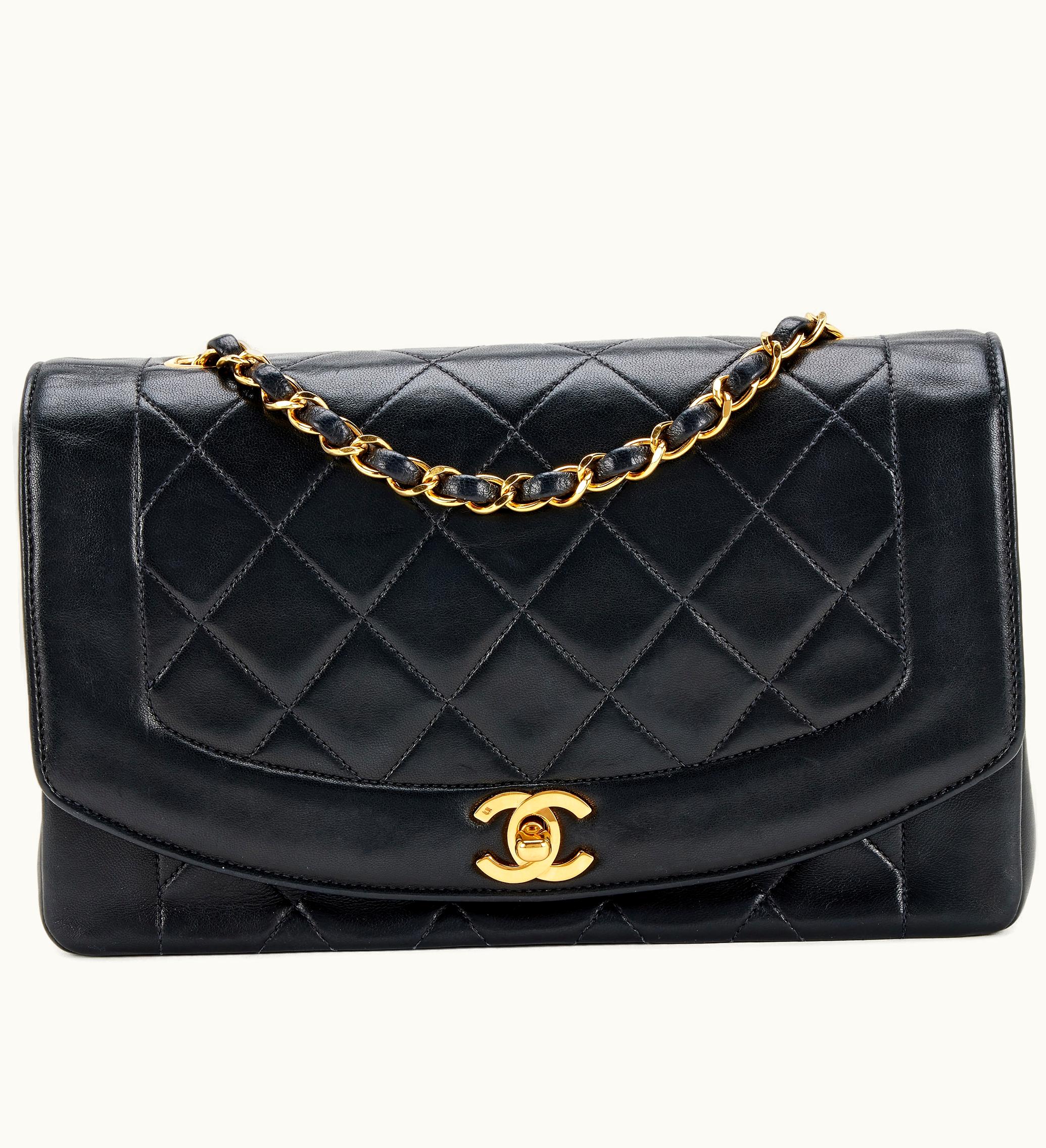 Chanel Chanel Medium Diana Flap with Gold Hardware, made from Black Quilted Lambskin leather, dating between 1991 and 1994