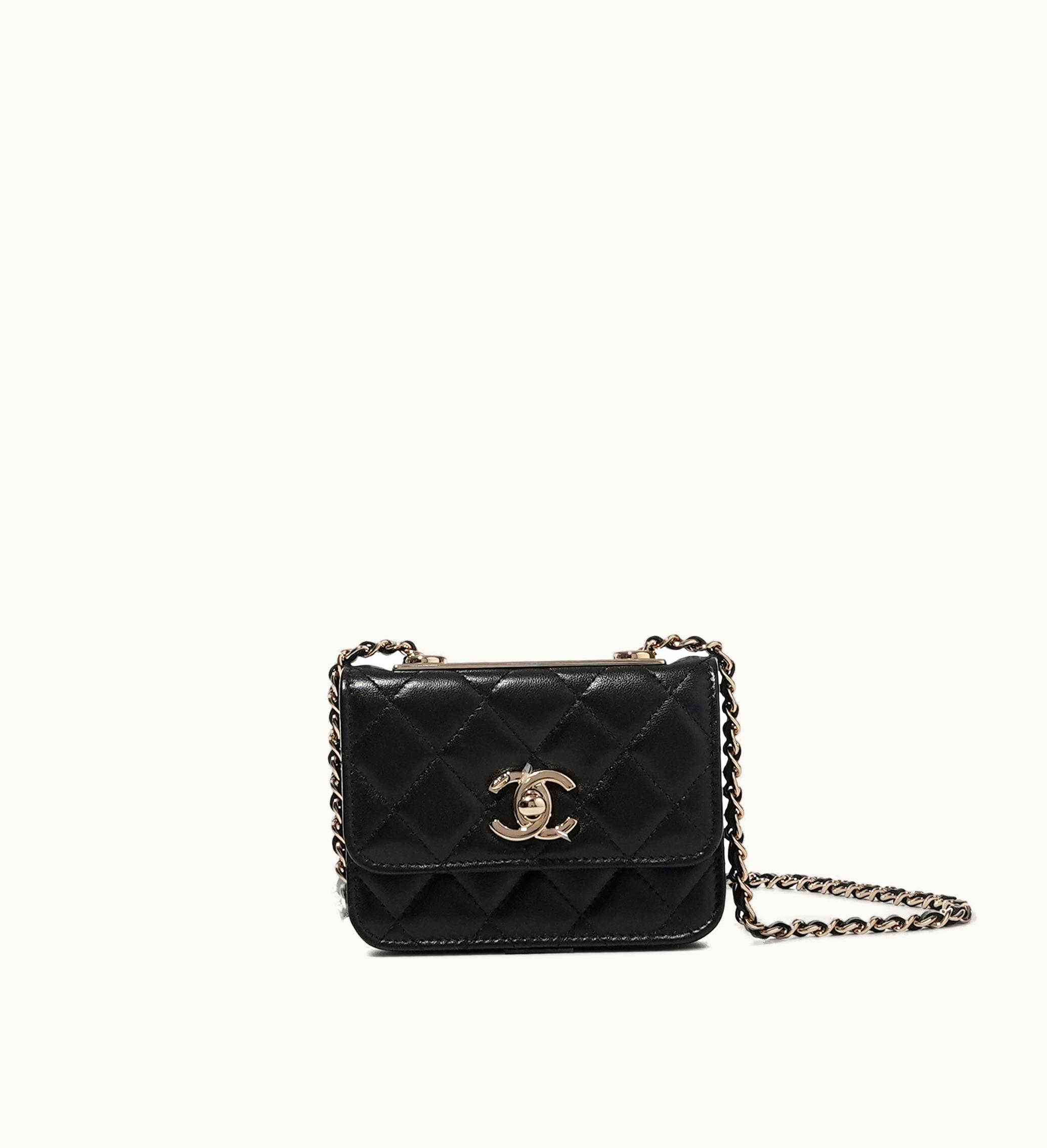 Chanel Chanel 2021 Chanel Quilted Lambskin CC Clutch in Black with Gold Chain Hardware