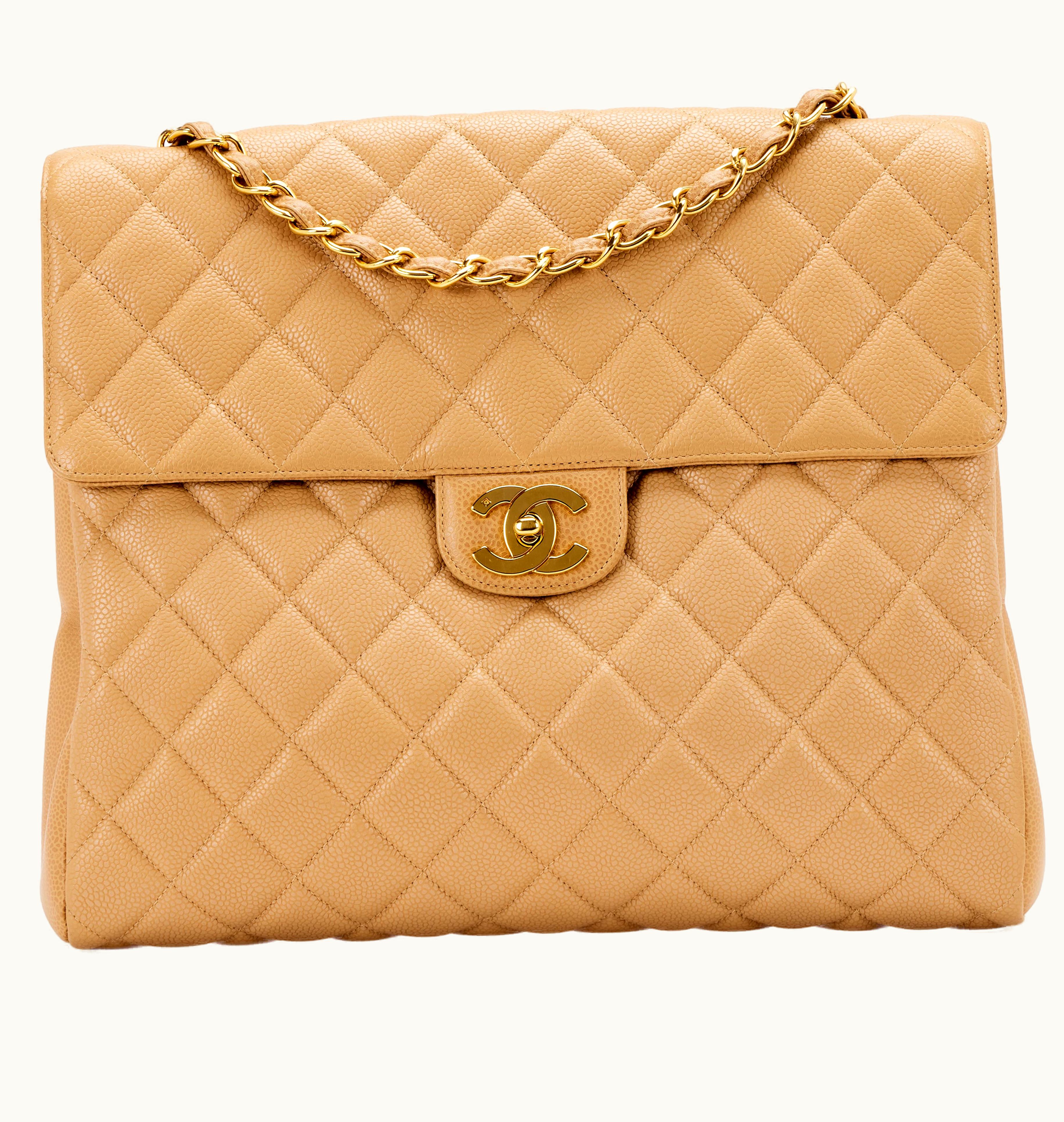 Chanel Chanel CC Beige Quilted Caviar Maxi Square Flap Gold Hardware, '96