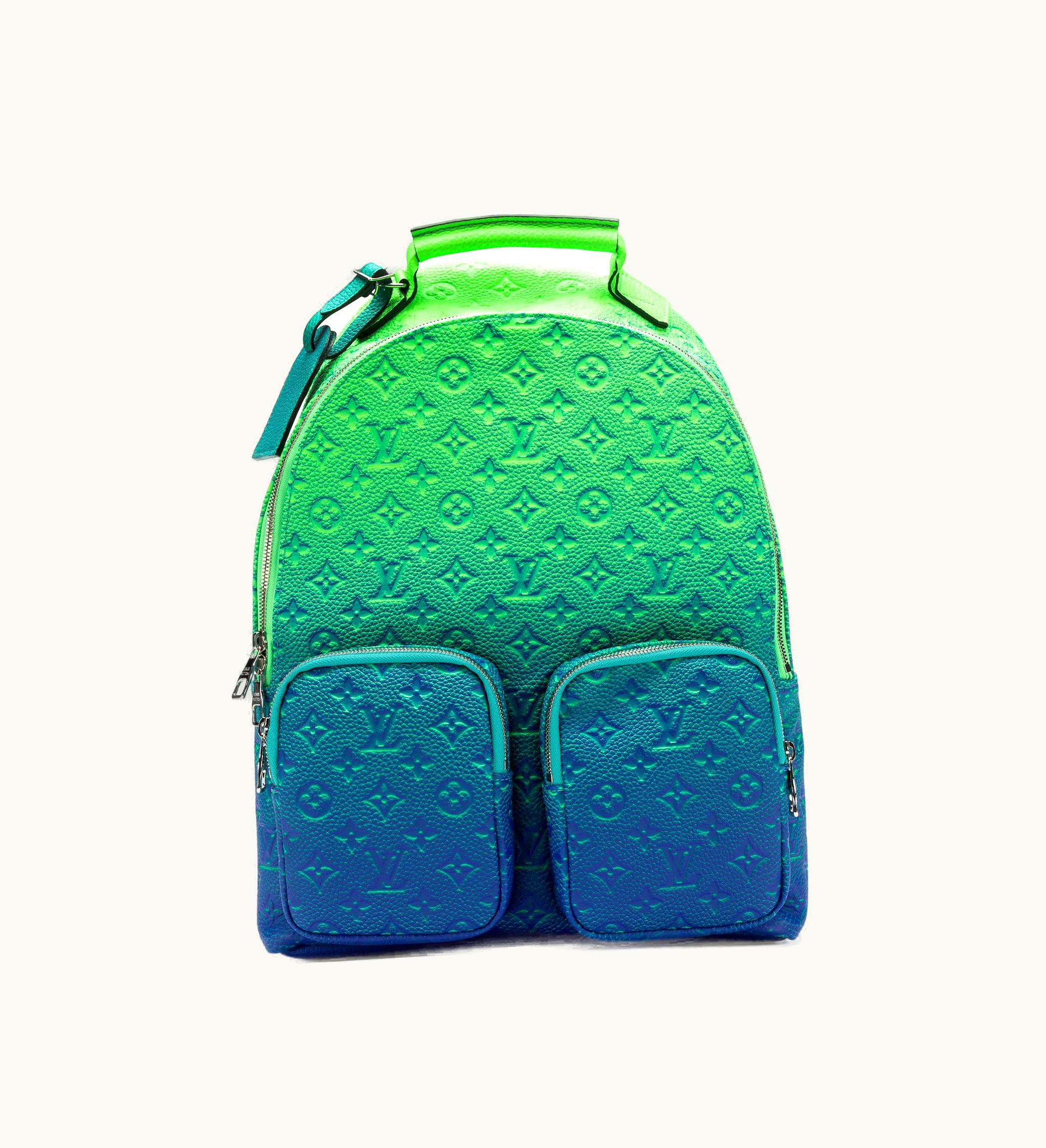 Louis Vuitton Louis Vuitton Virgil Abloh Blue and Neon Green Gradient Illusion Taurillon Multipocket Backpack Silver Hardware, 2022