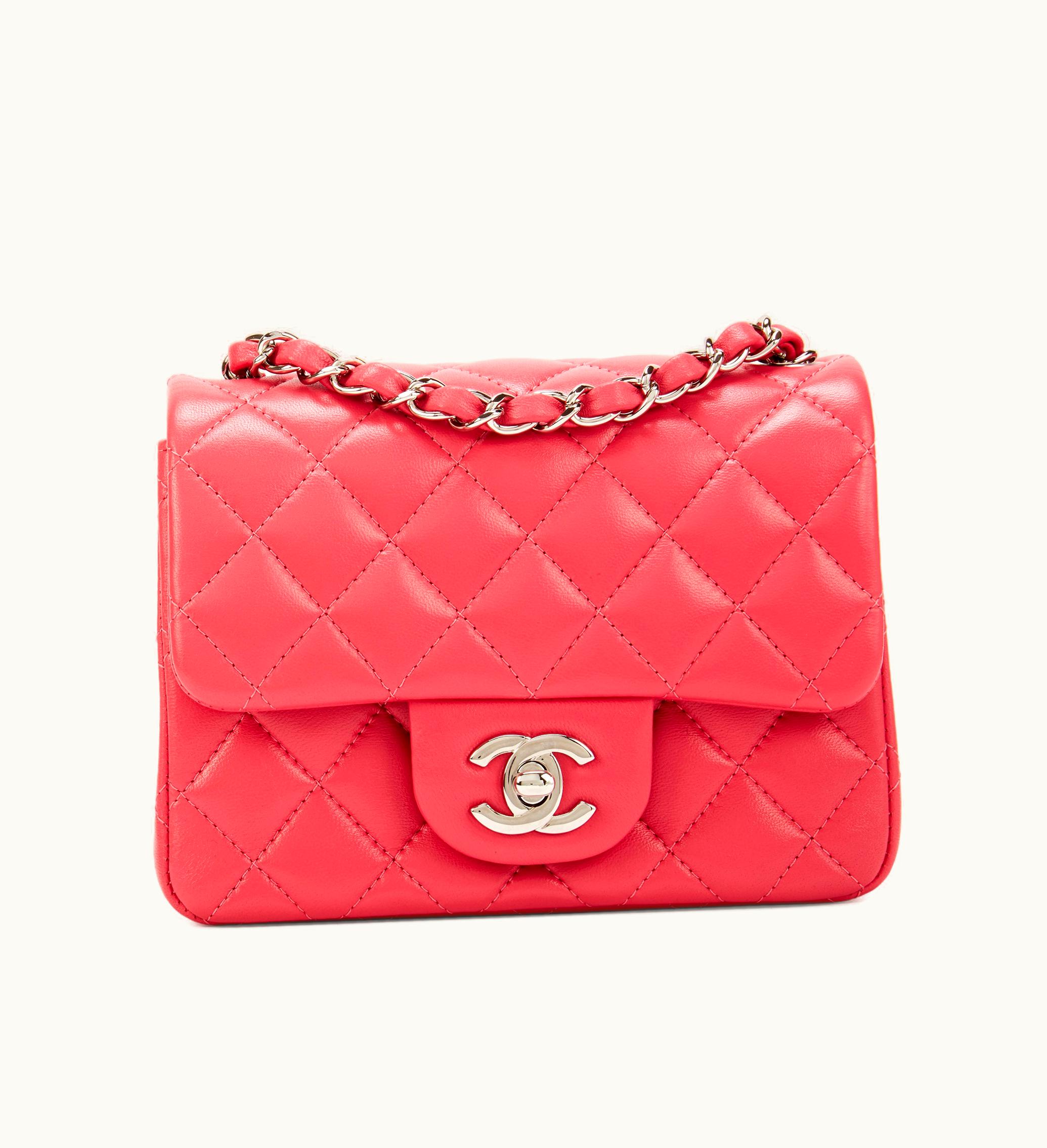 Chanel Chanel 2019 Chanel Mini Square Classic Single Flap Silver Hardware in Pink Quilted Lambskin
