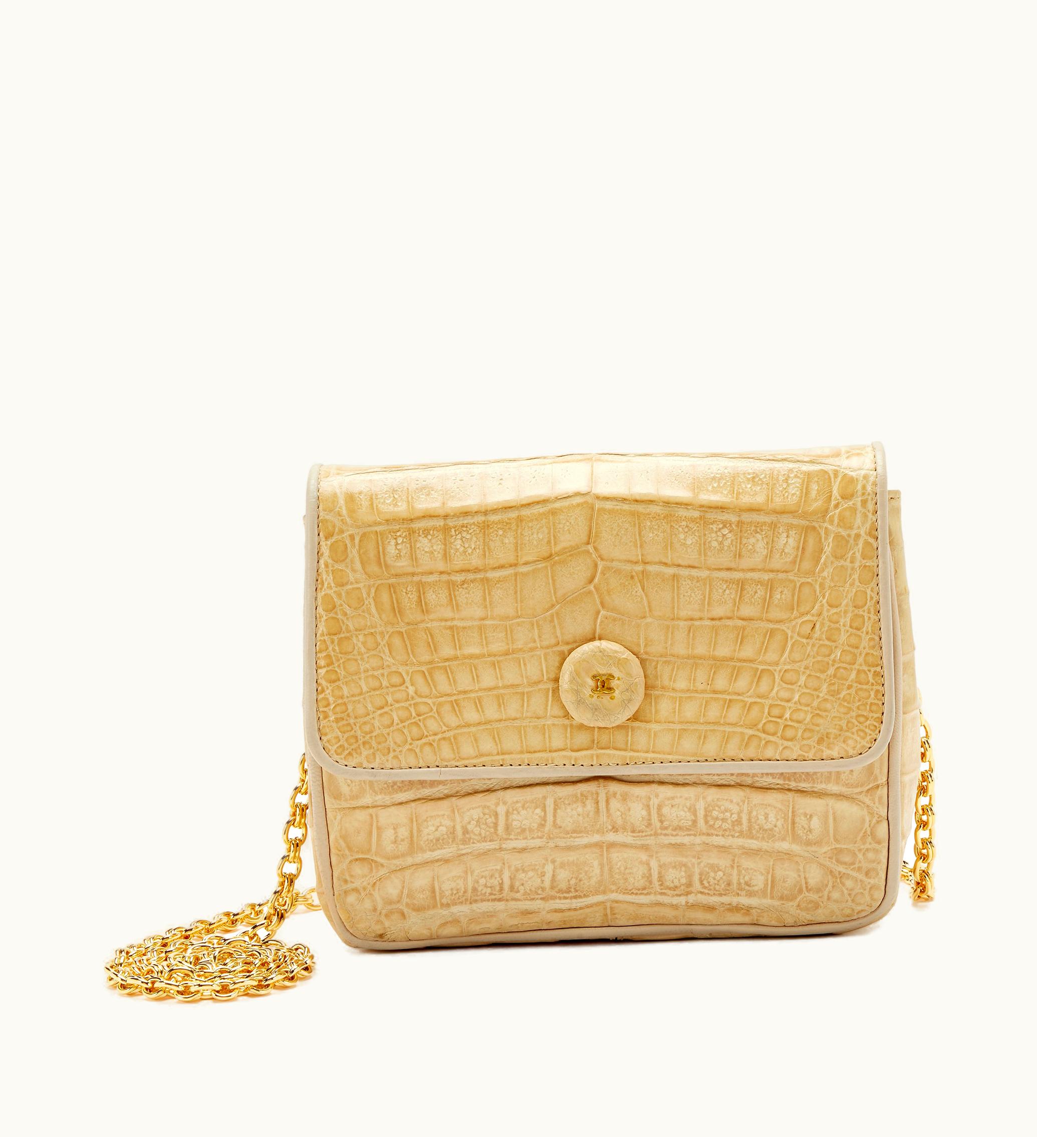 Chanel Chanel Crocodile Mini CC Button Flap Bag with Gold Hardware, Beige Tone, 1986-1988