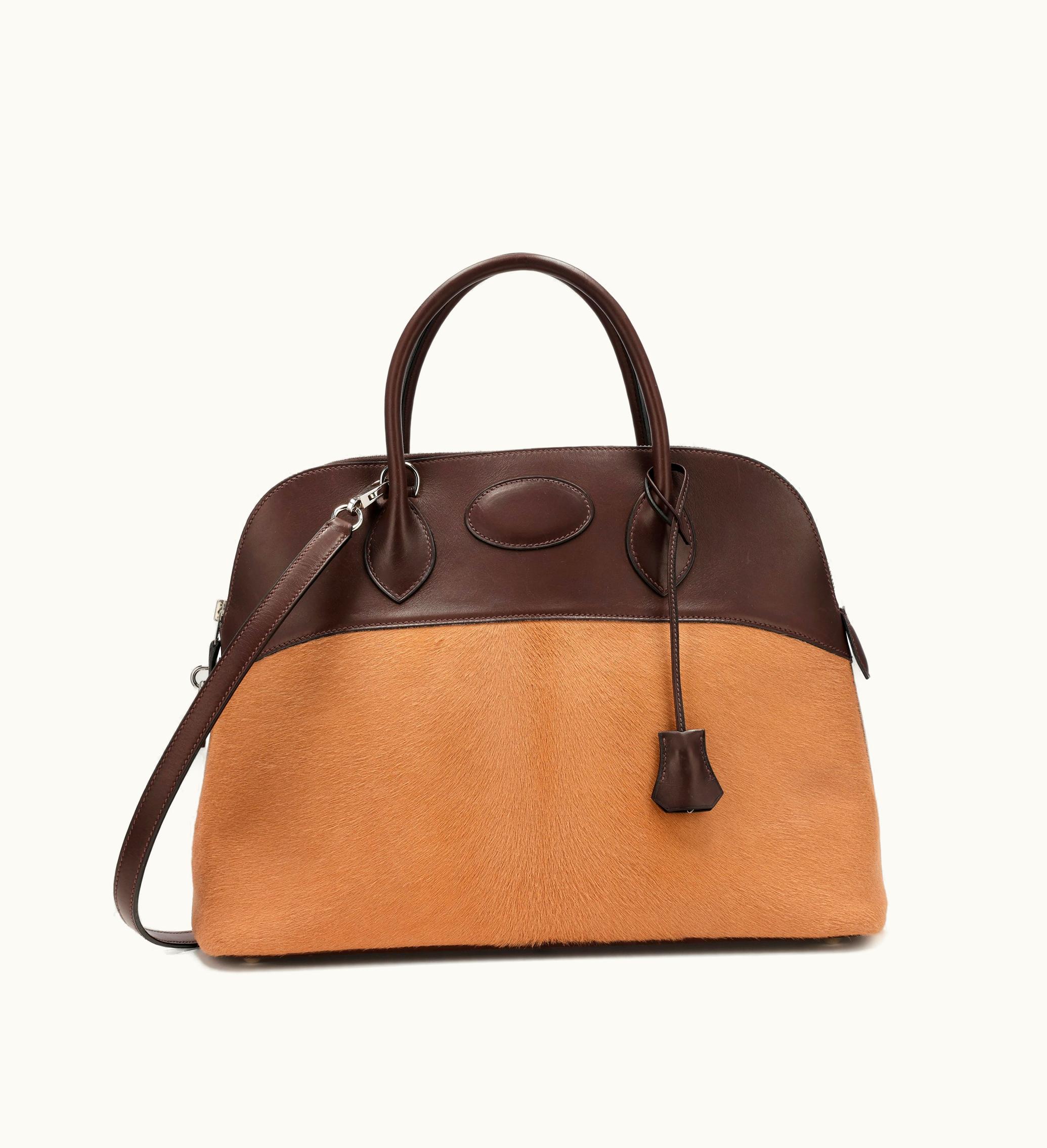 Hermès Hermès Camel Ponyhair and Ebene Evercalf Troïka Bolide 35 Palladium Hardware, 2007 - Recreated