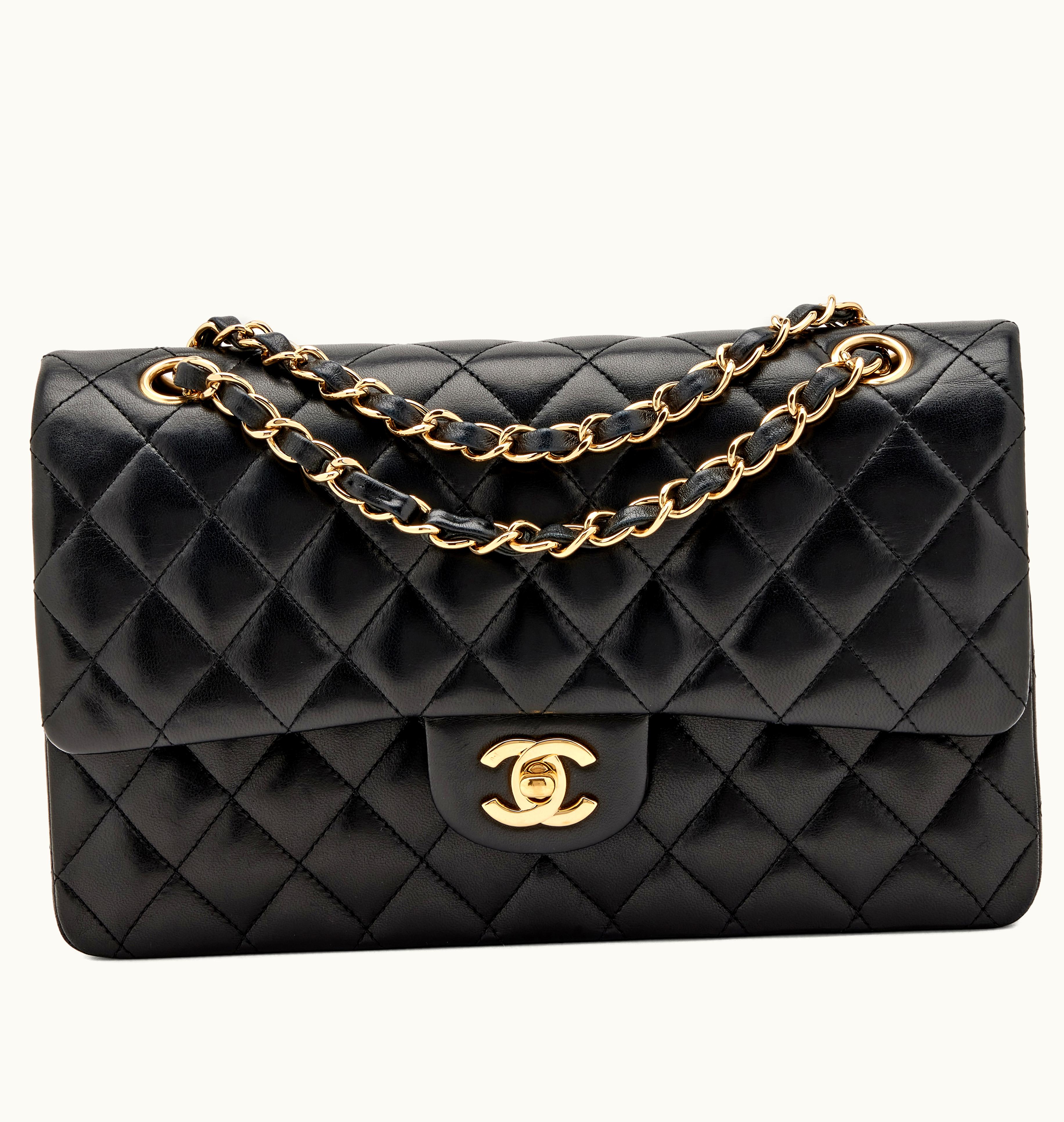 Chanel Chanel 2005-2006 Chanel Black Lambskin Classic Medium Double Flap Bag with Gold Hardware