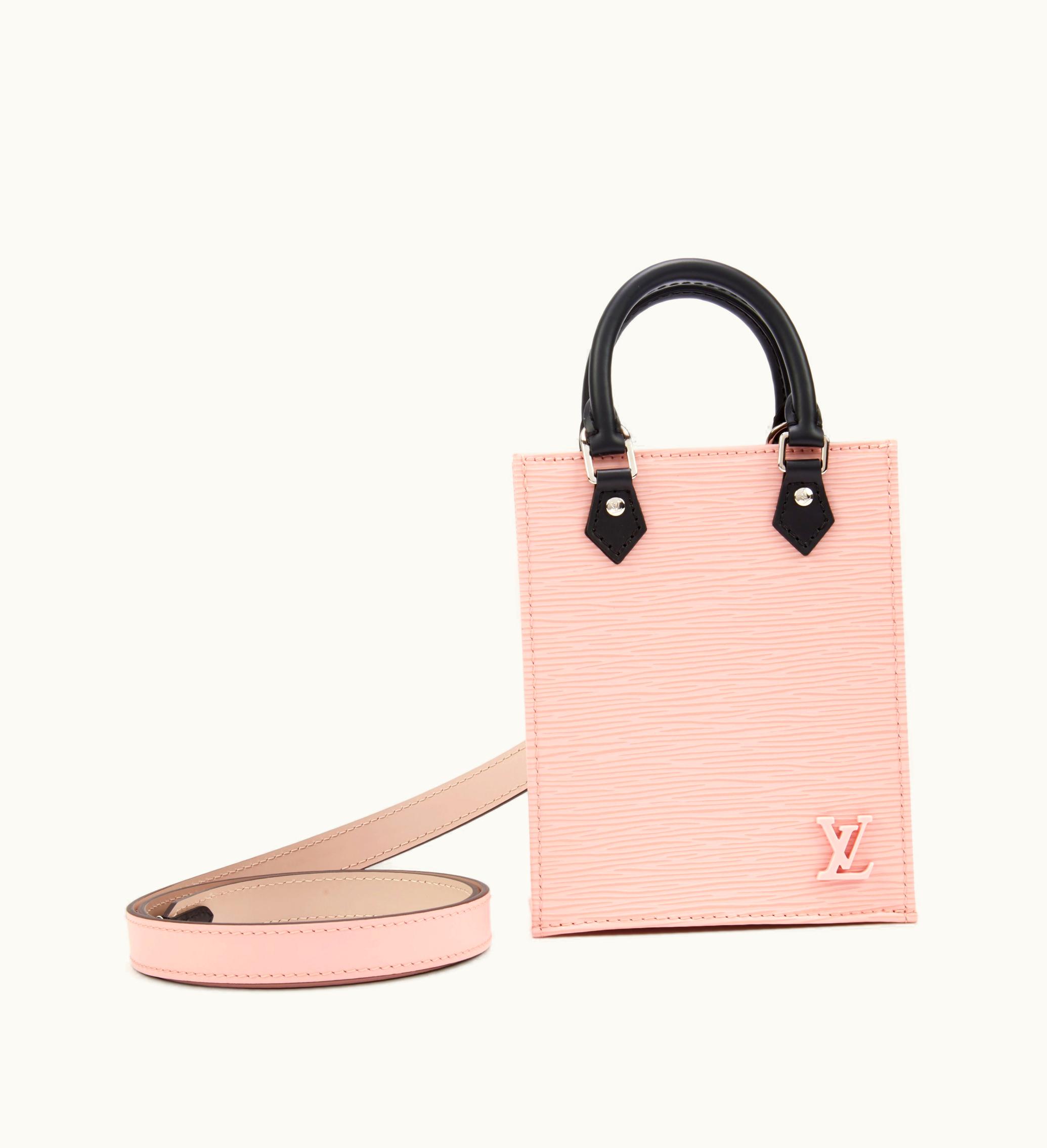Louis Vuitton Louis Vuitton 2020's Louis Vuitton Rose Ballerine and Black Epi Petite Sac Plat Silver Hardware has been revamped with unique flair