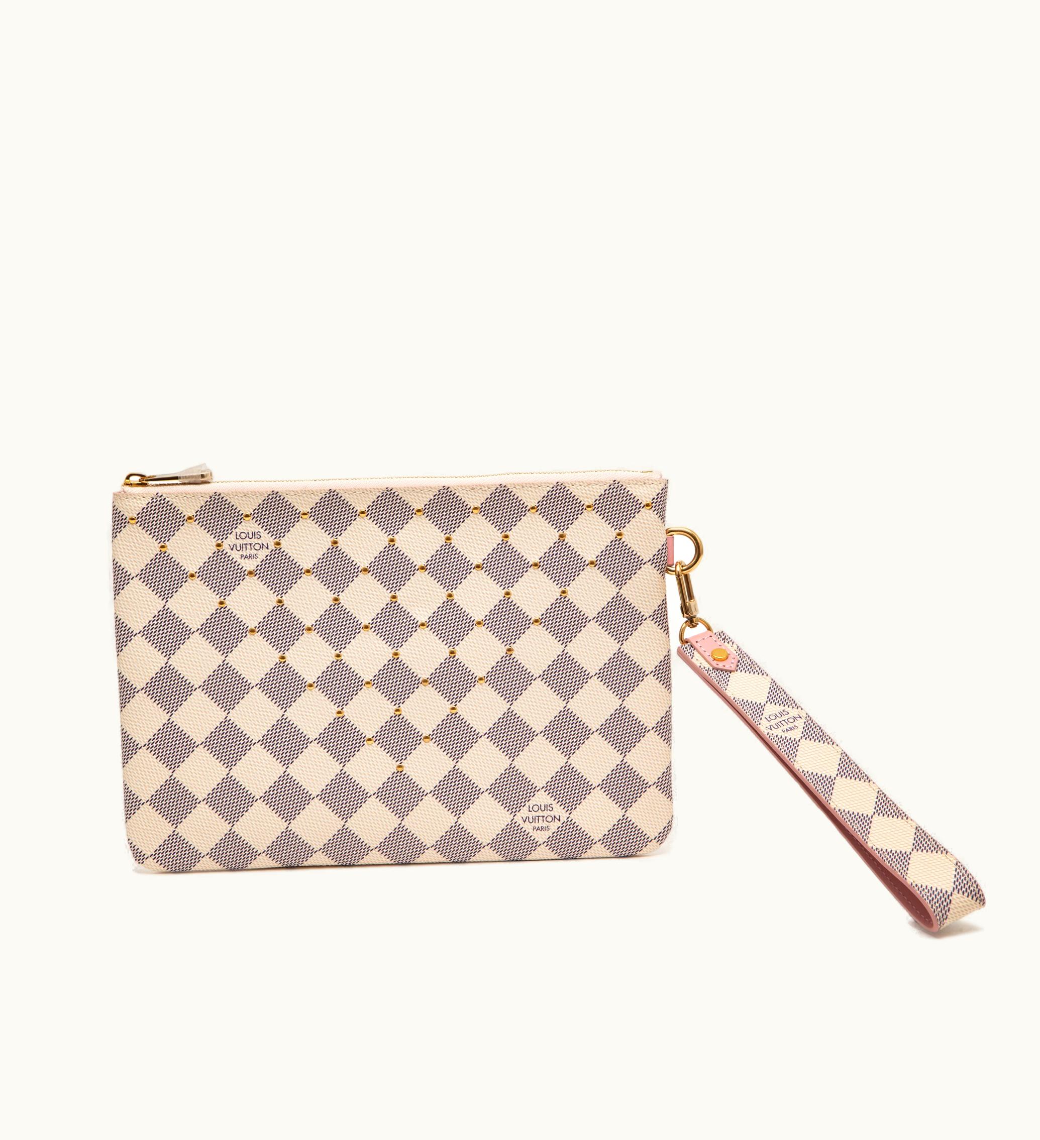 Louis Vuitton Louis Vuitton 2019 Louis Vuitton Rose Ballerine and Damier Azur Coated Canvas Studded City Pouch with Gold Hardware