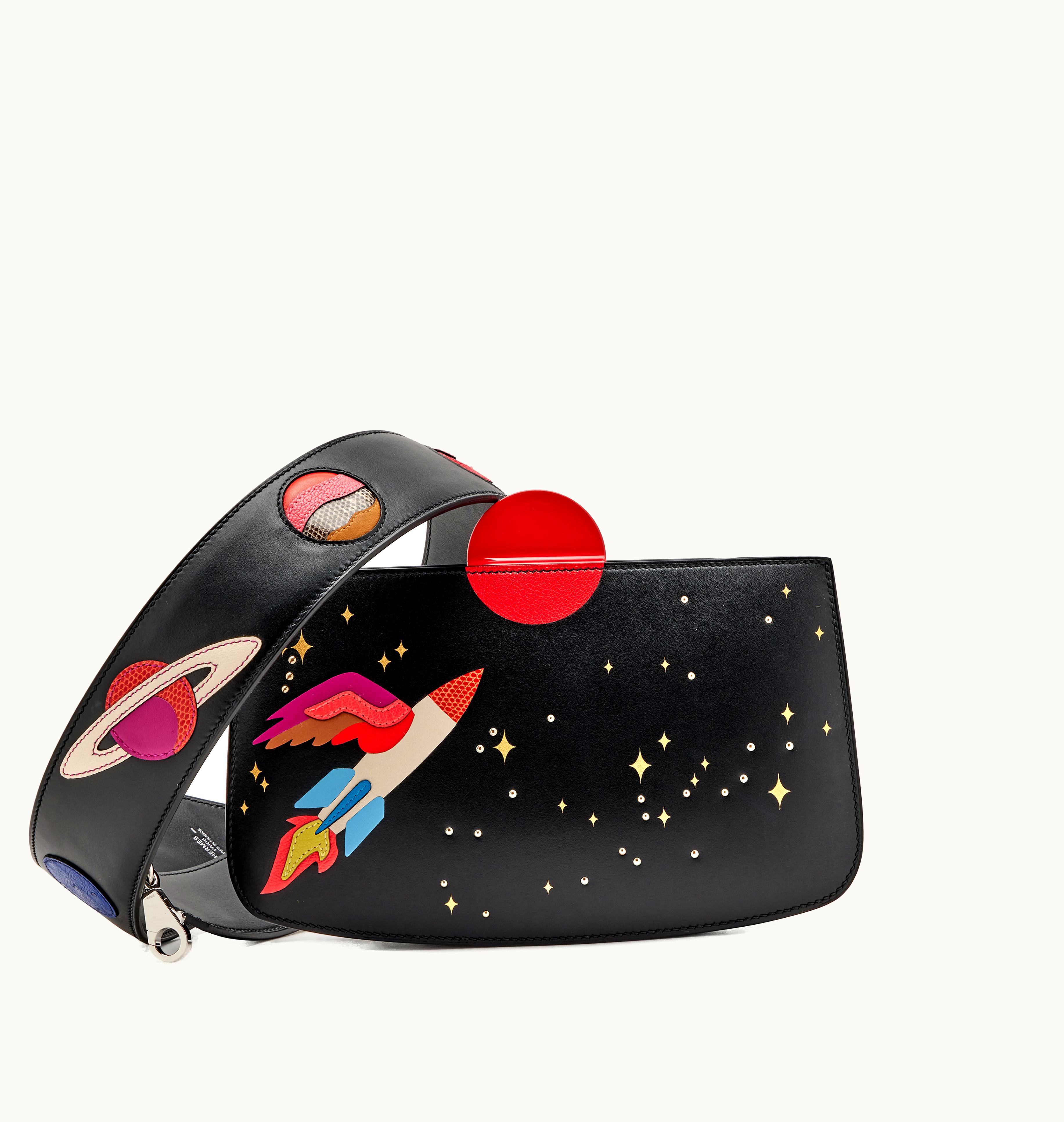Hermès Hermès 2021 Hermès Black and Multicolore Monsiere and Lizard Space Sac a Malice Palladium Hardware