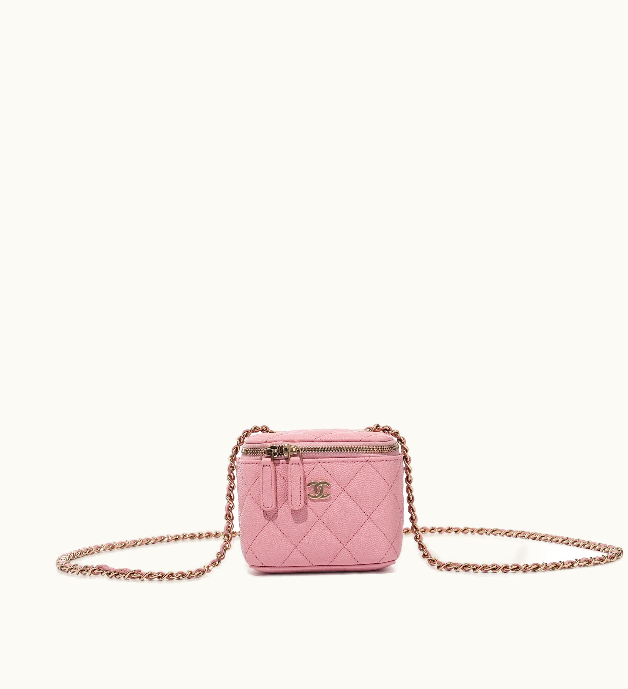 Chanel Chanel 2022 Pale Gold Hardware Chanel Micro Vanity Case in Pink Quilted Caviar