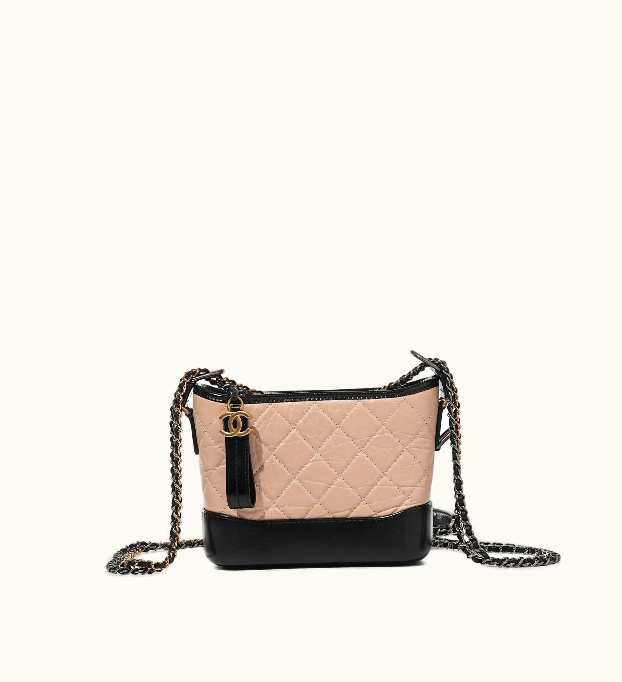 Chanel Chanel 2020 Chanel Small Gabrielle Hobo Bag in Beige and Black Quilted Calfskin with Gold and Ruthenium Hardware