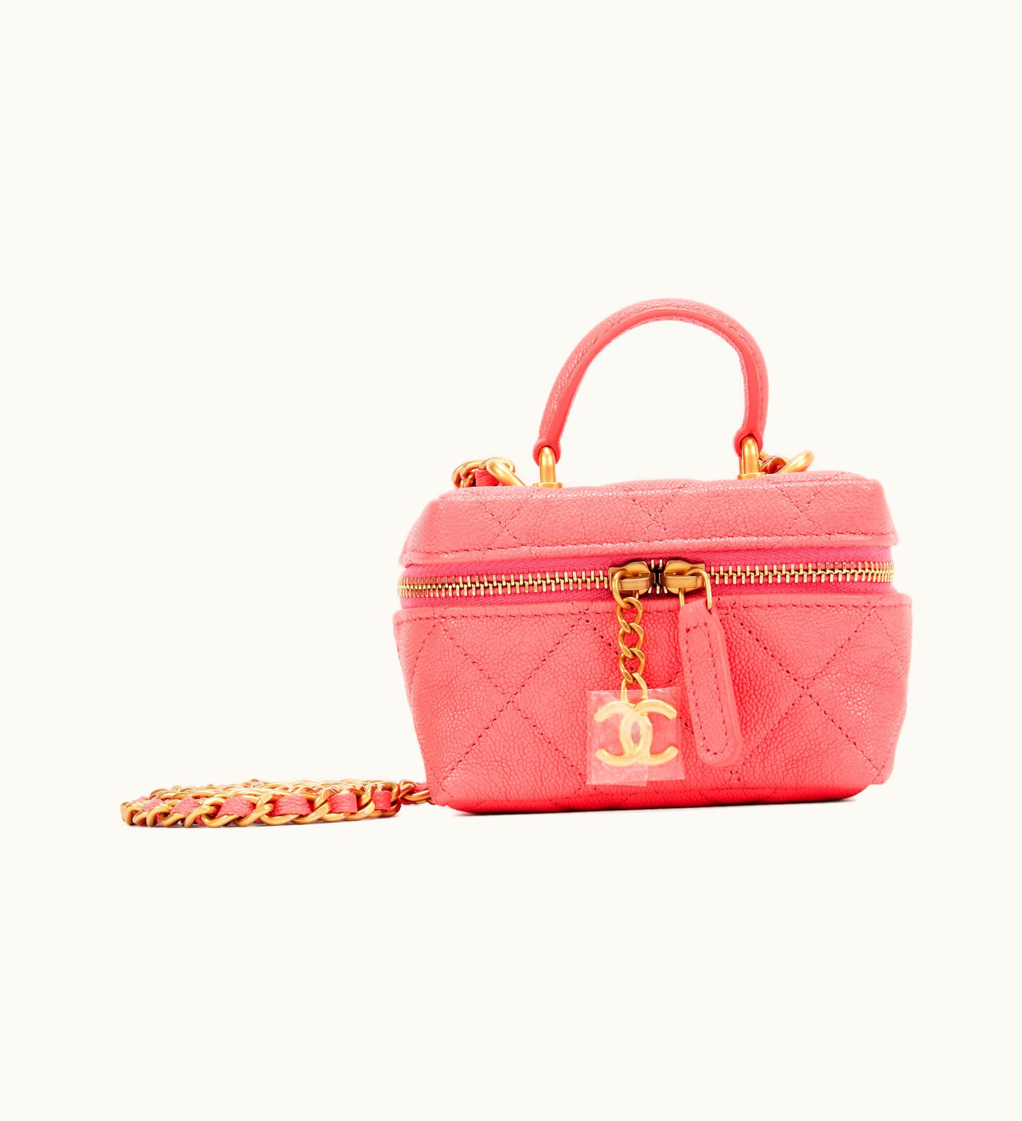 Chanel Chanel 2021 Chanel Mini Vanity Pink Quilted Grained Calfskin with Gold Hardware and Chain