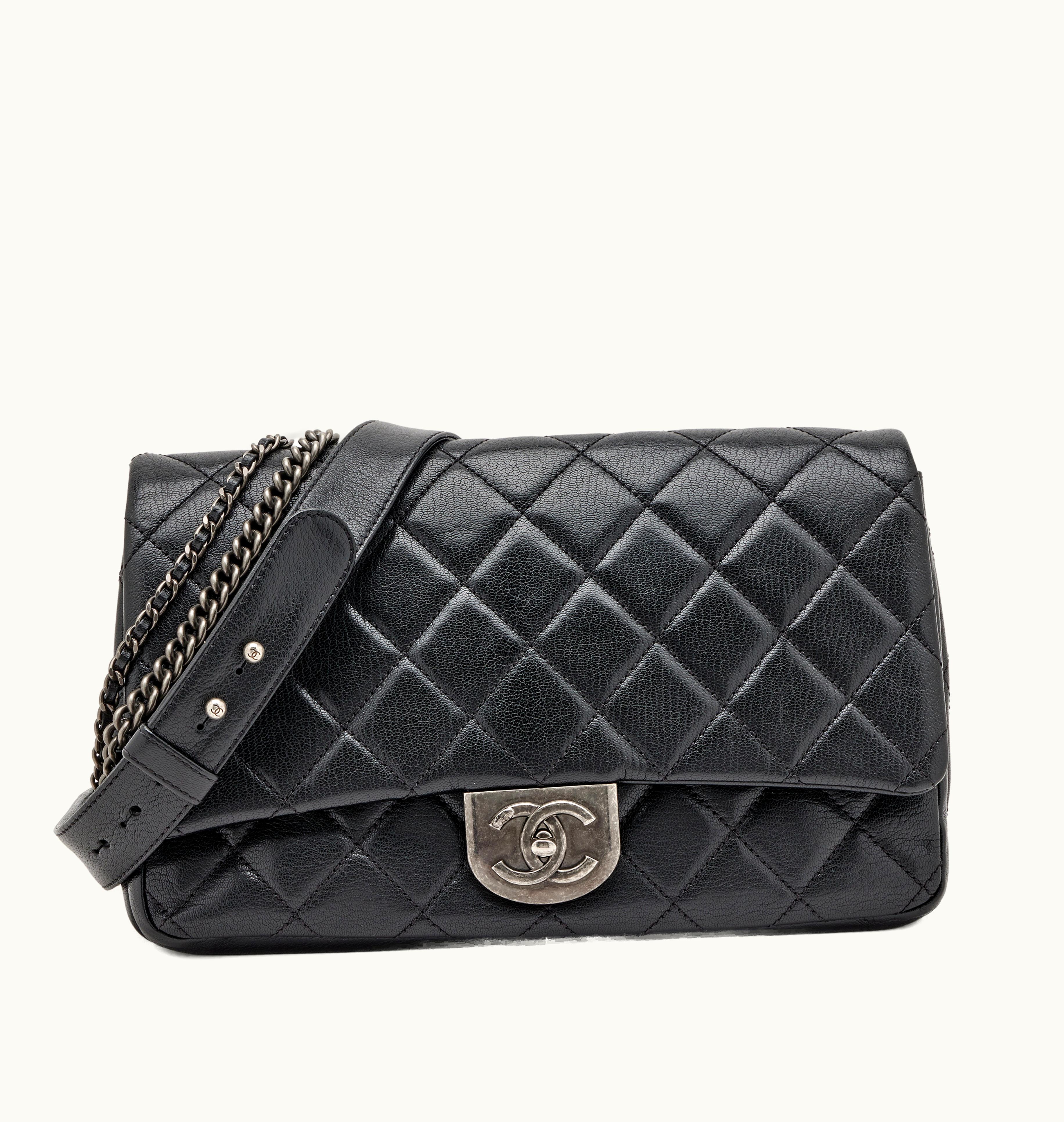 Chanel Chanel Medium Flap Bag in Black Quilted Goatskin with Ruthenium Hardware, Manufactured in 2015-2016