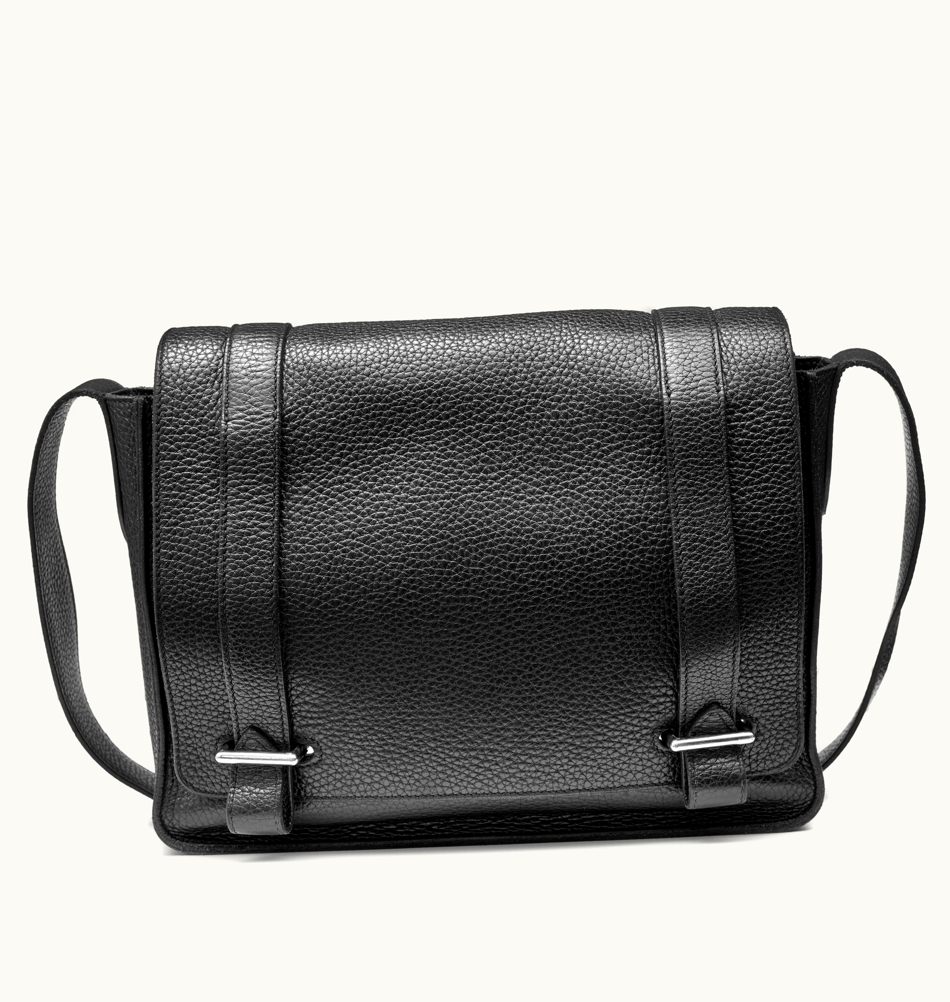 Hermès Hermès 2015 Hermès Steve Messenger Bag in Black Clemence Leather with Palladium Hardware