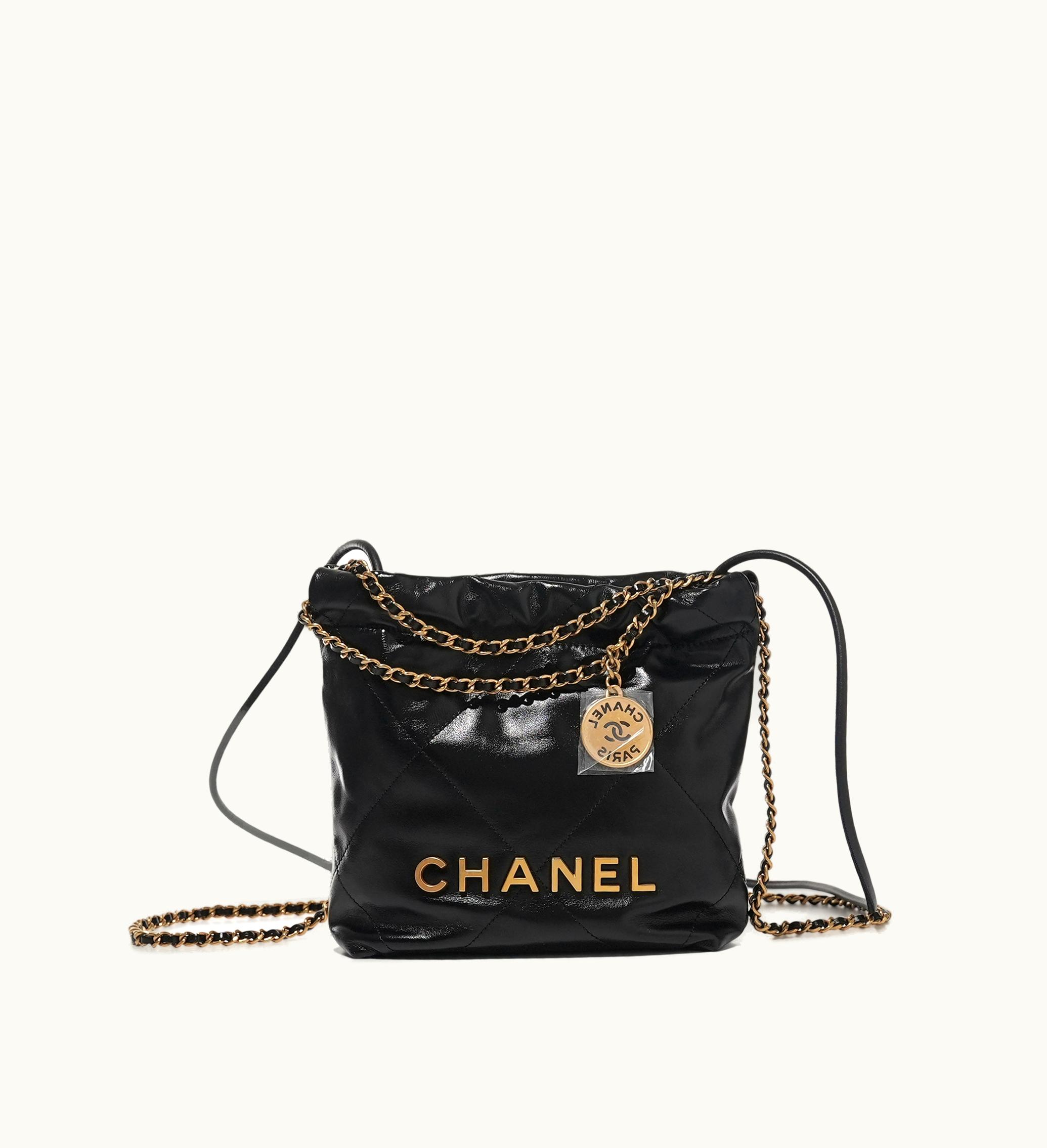 Chanel Chanel Mini 22 Bag in Quilted Black Calfskin with Gold Hardware, 2023