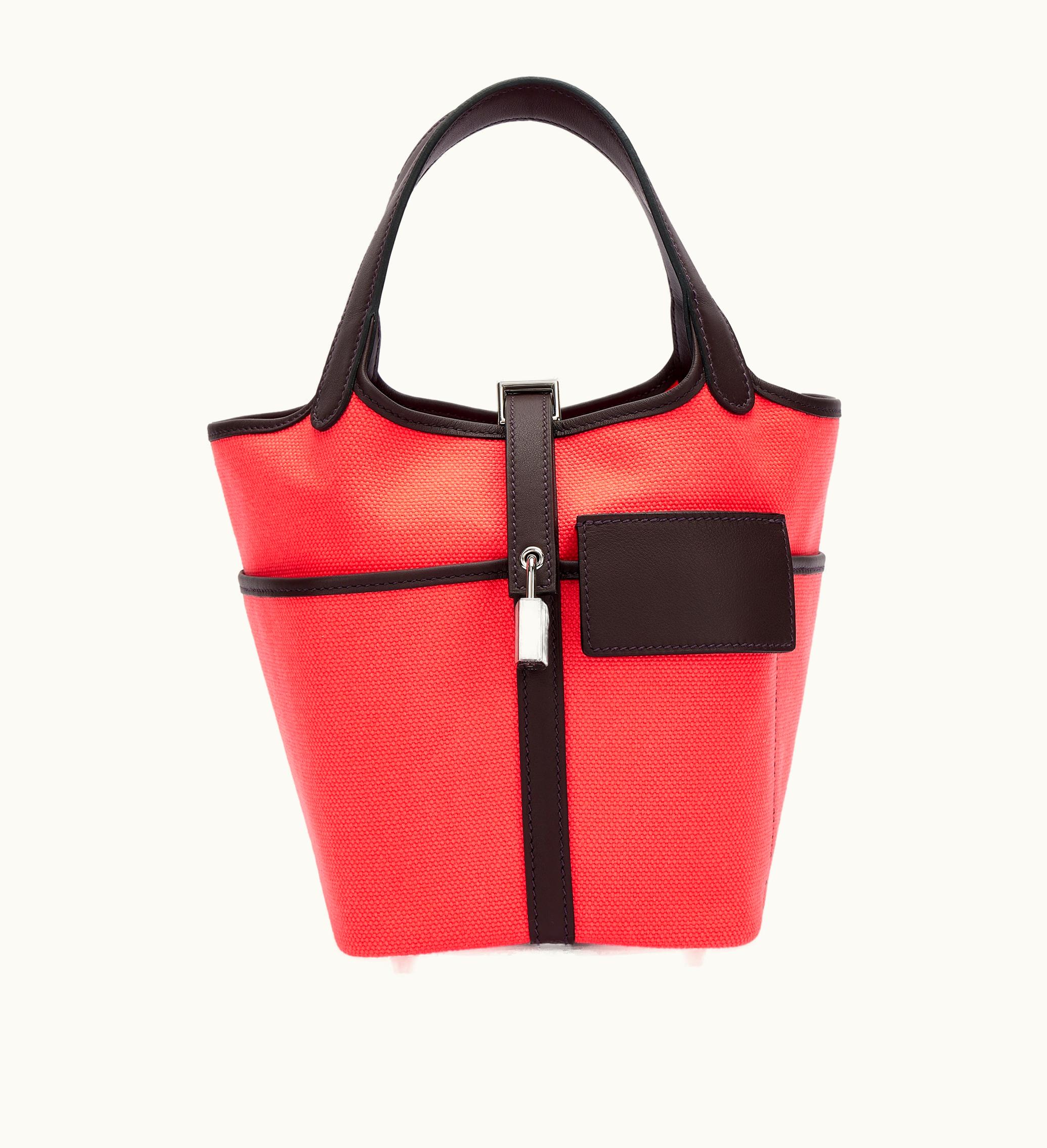 Hermès Hermès Rouge Sellier Swift and Rose Texas Toile Goeland Cargo Picotin Lock 18 Palladium Hardware, 2022