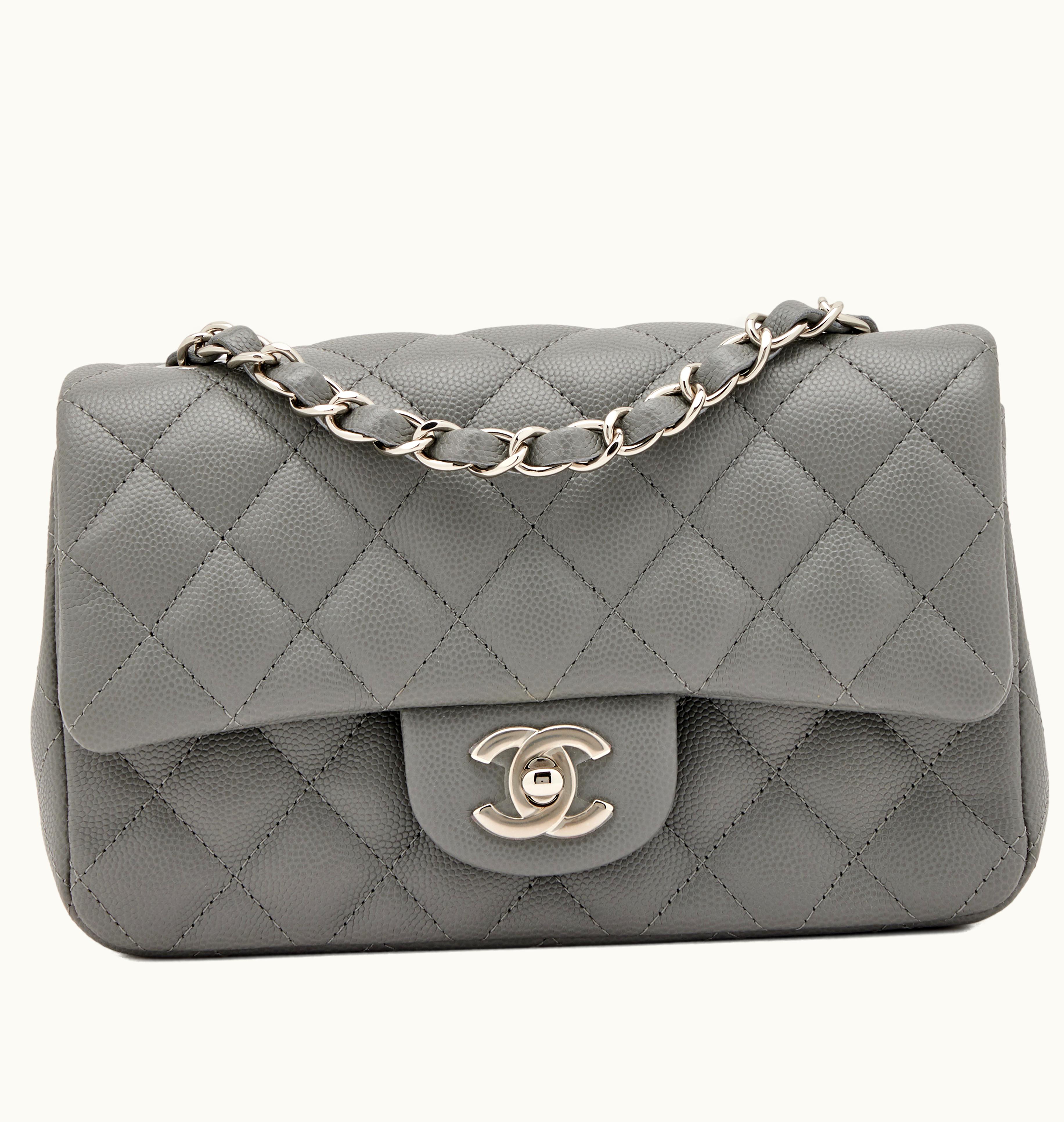 Chanel Chanel Silver Hardware 2017 Mini Rectangular Classic Flap in Grey Quilted Caviar