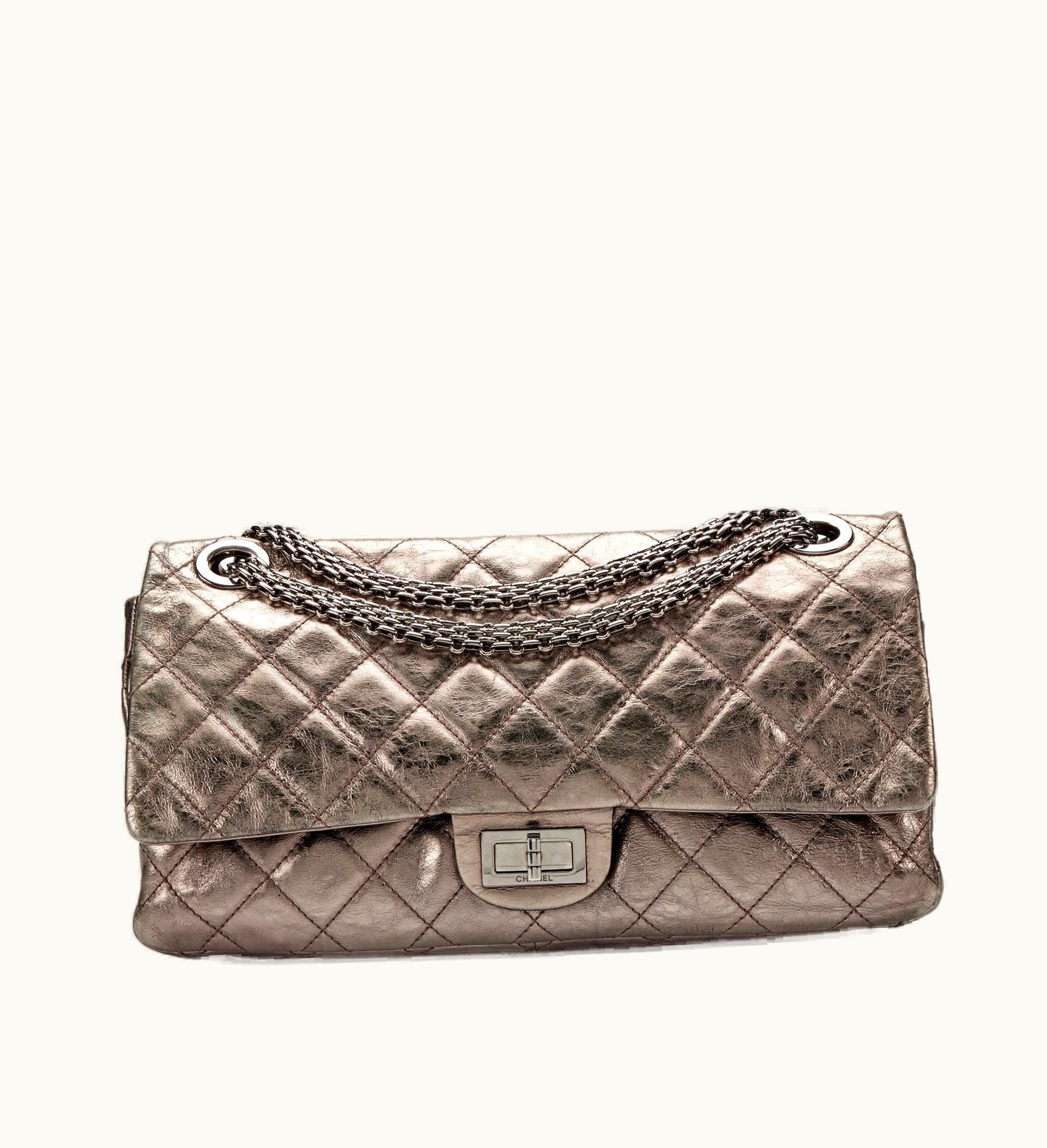 Chanel Chanel Pewter Quilted Aged Calfskin 2.55 Reissue 228 Double Flap Chanel bag with Ruthenium Hardware, manufactured between 2008 and 2009