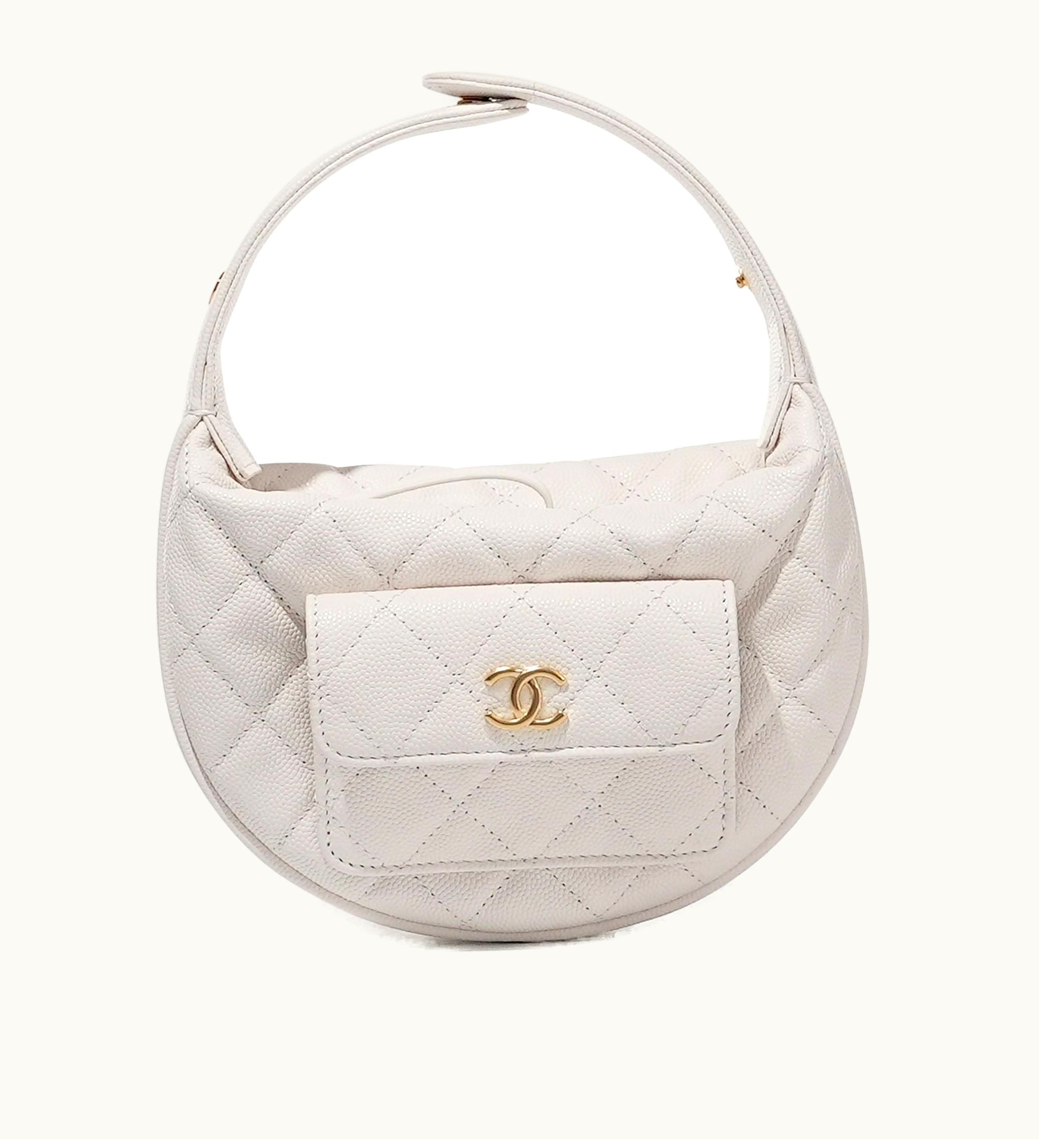 Chanel Chanel 2023 Chanel Caviar Quilted White Hobo Bag with Gold Accents