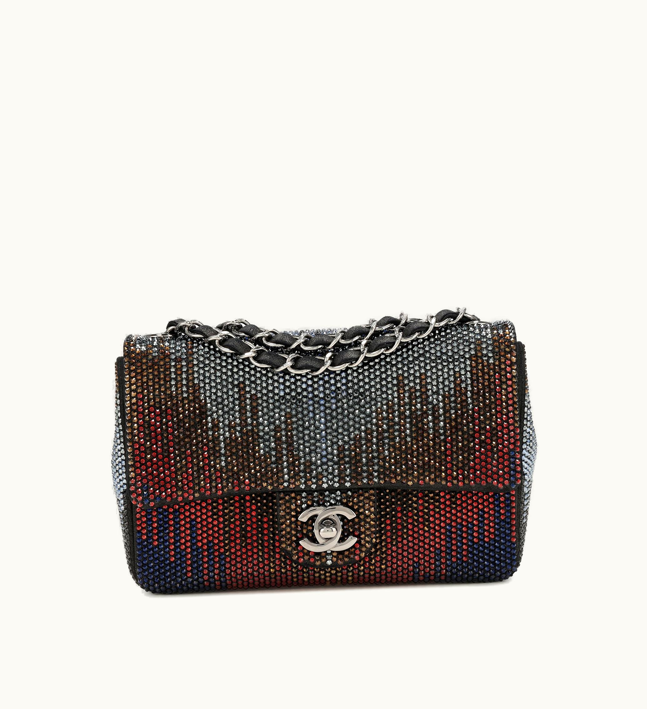Chanel Chanel 2017 Chanel Small Classic Single Flap in Multicolor Iridescent Strass and Calfskin, with Ruthenium Hardware