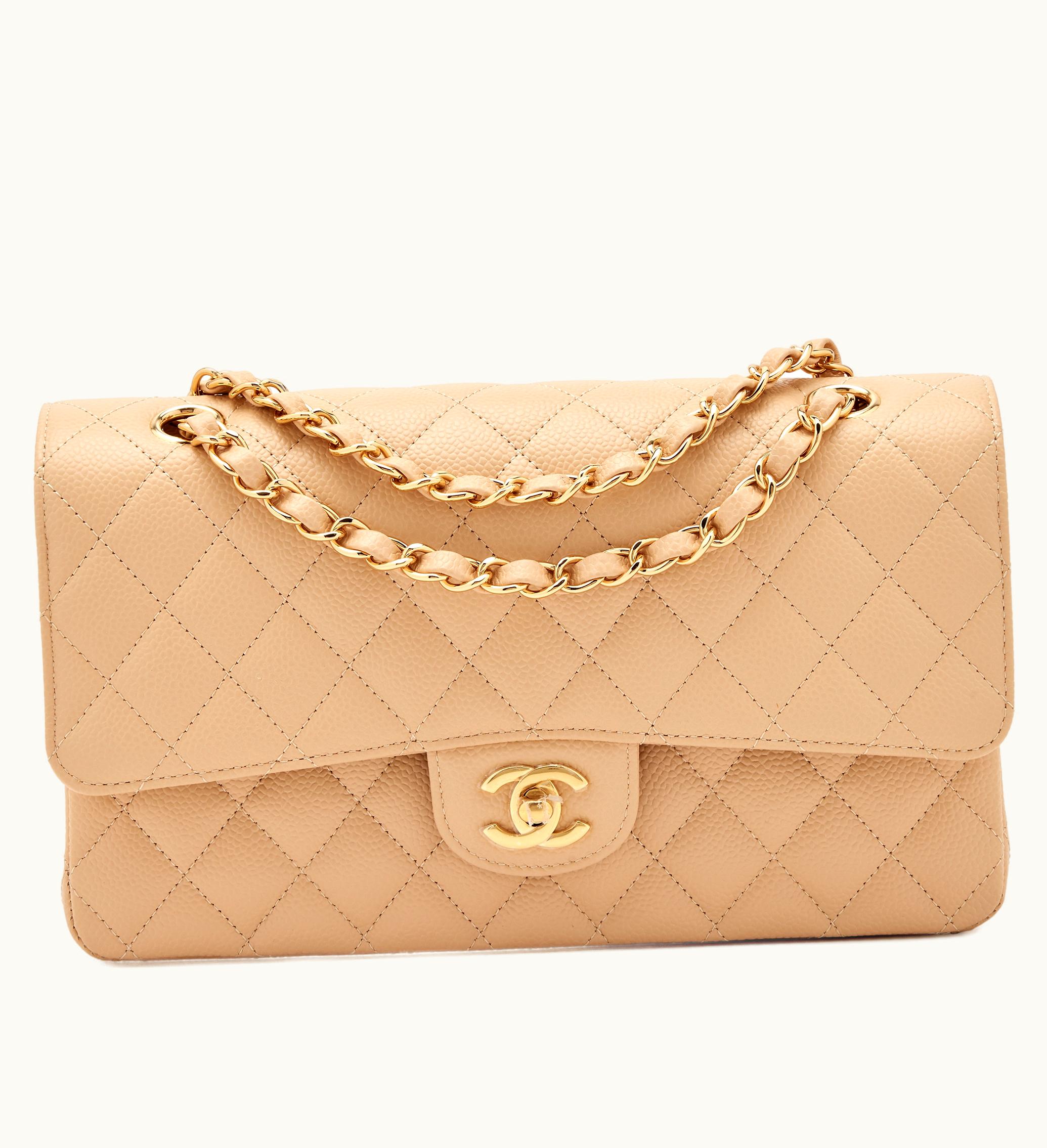 Chanel Chanel Beige Light Quilted Caviar Medium Classic Double Flap Gold Hardware, 2023