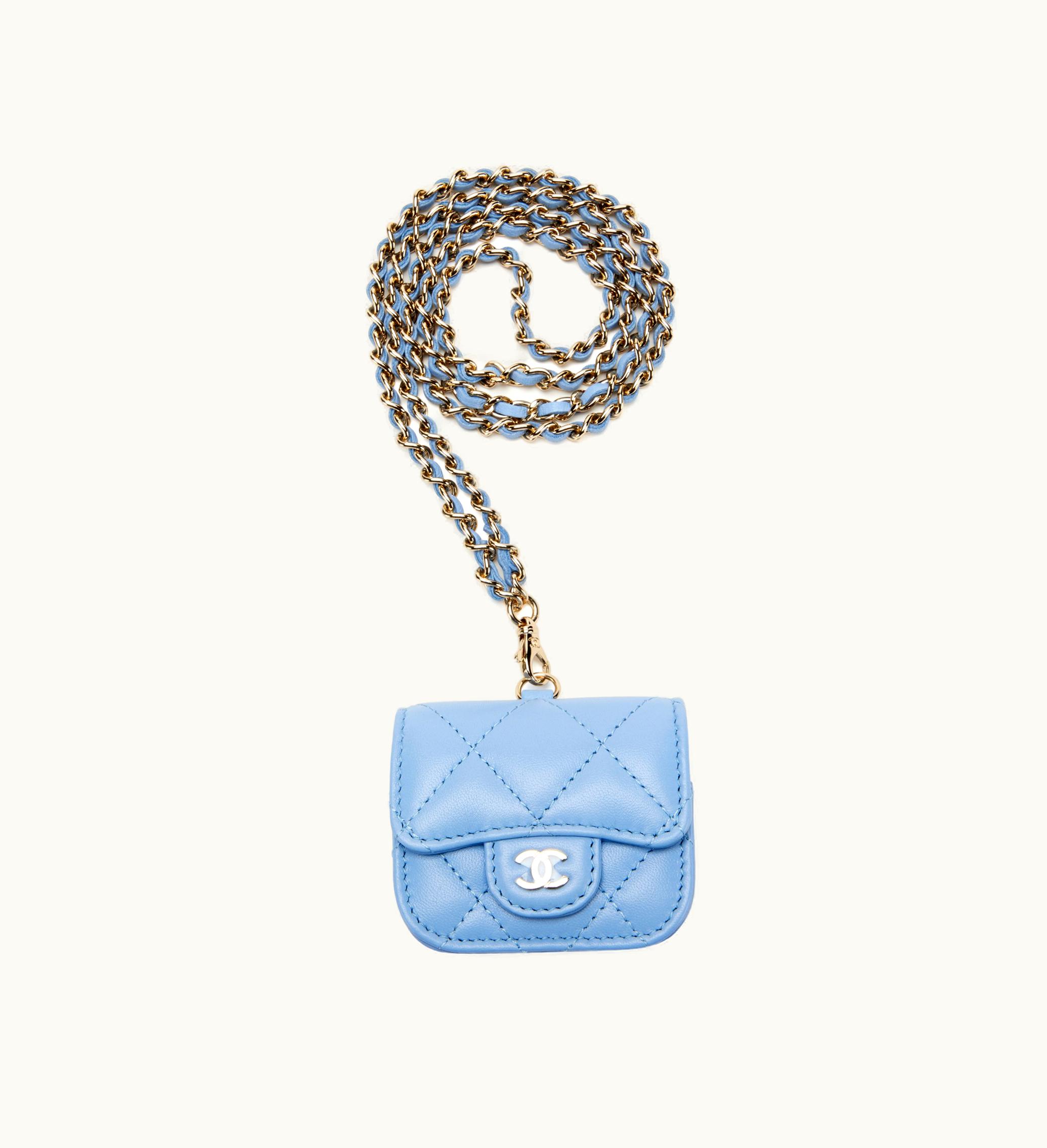 Chanel Chanel 2021 Chanel Airpods Pro Case in Blue Quilted Lambskin with Gold Hardware
