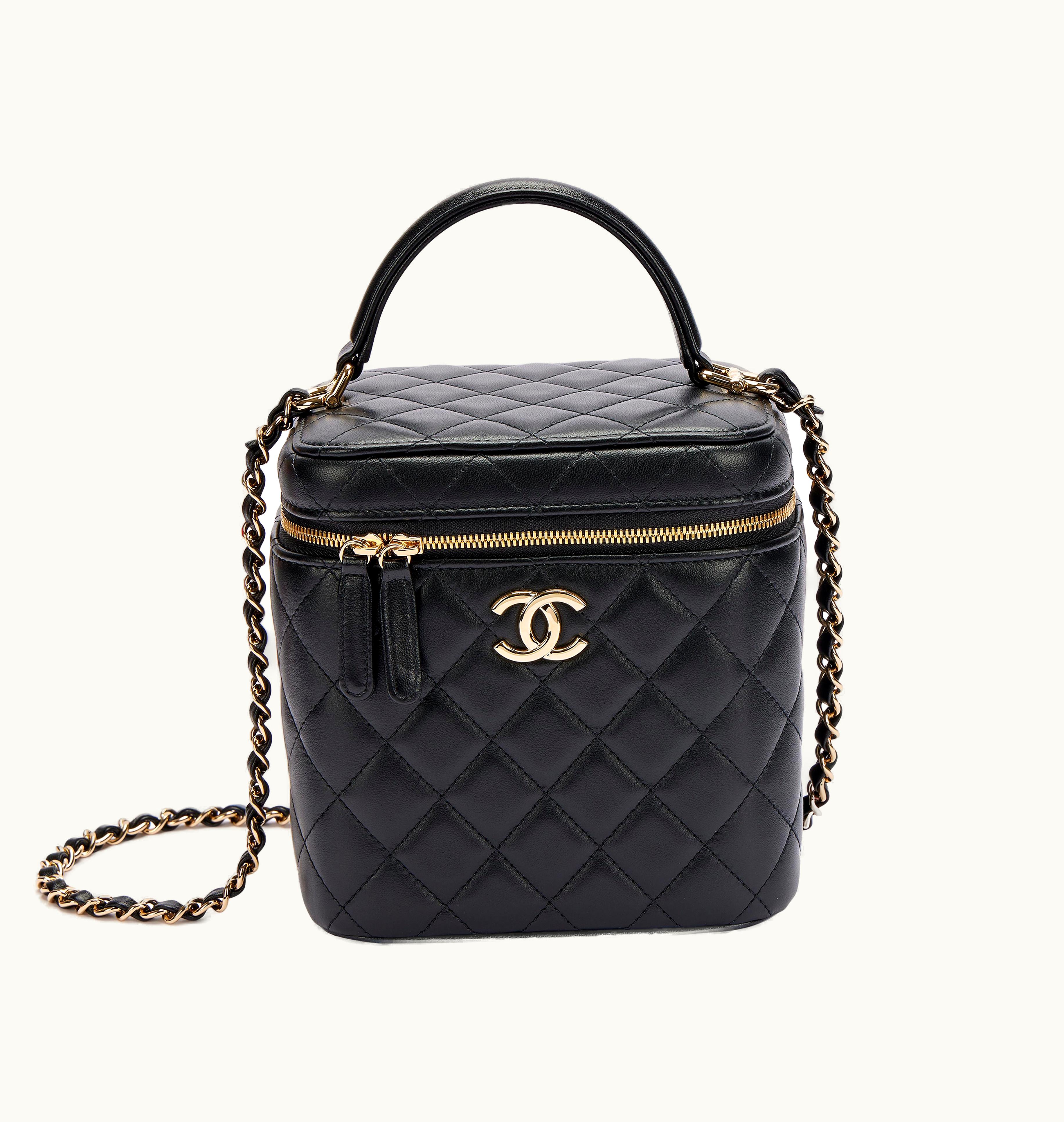 Chanel Chanel Black Quilted Lambskin Top Handle Vanity in Chanel with Pale Gold Hardware