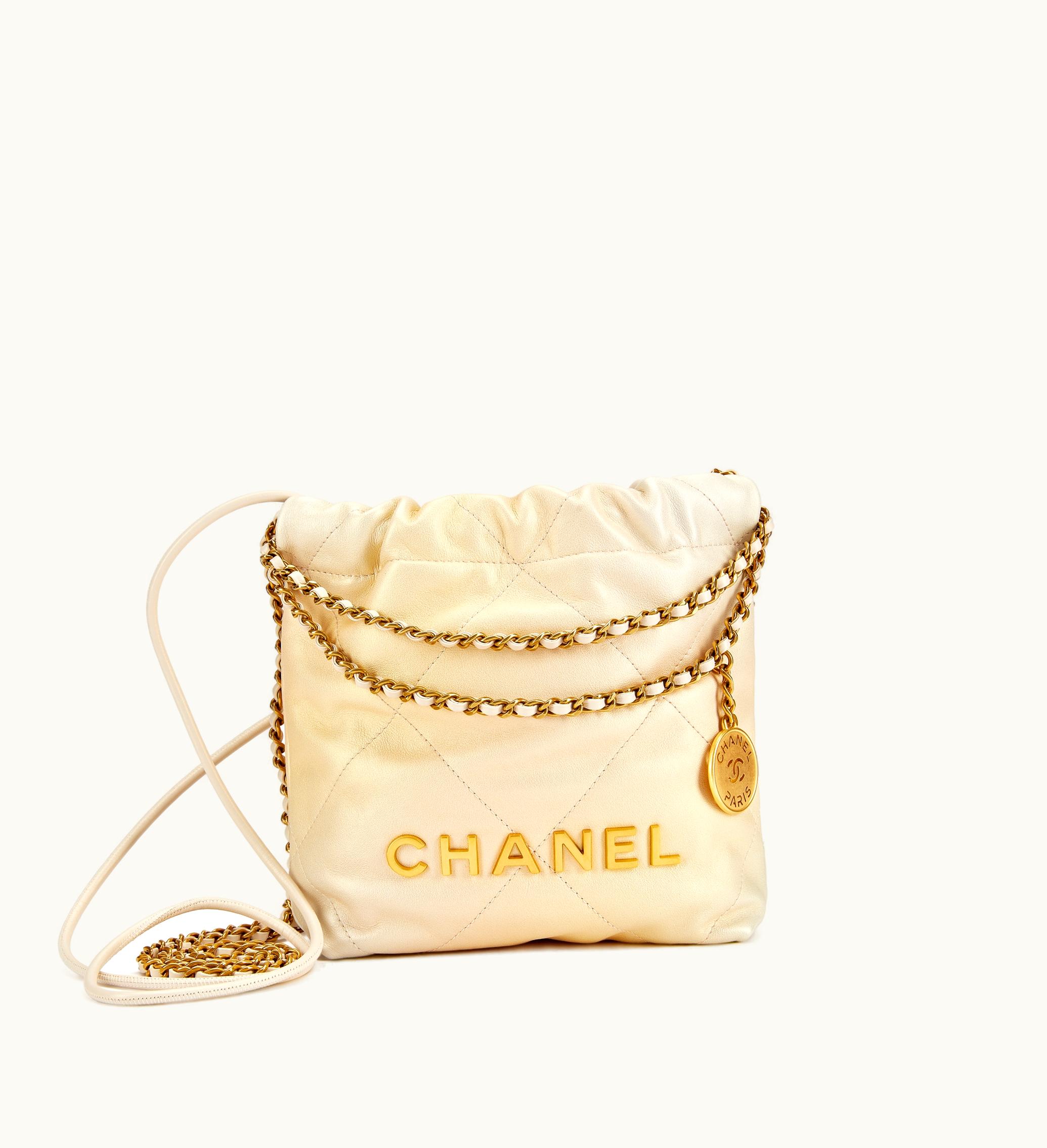 Chanel Chanel Mini 22 Bag in Pearl White Quilted Calfskin with Gold Hardware