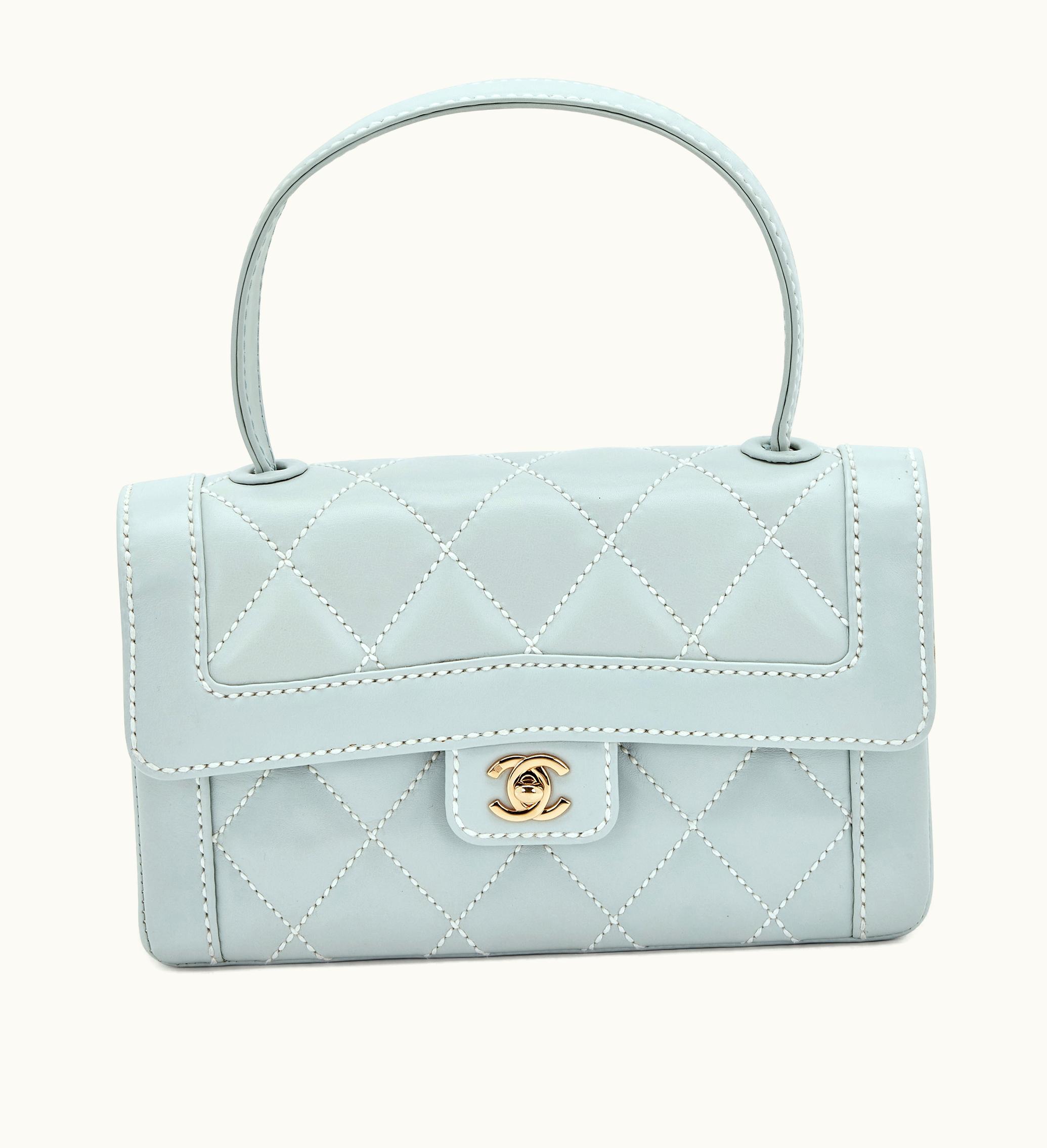 Chanel Chanel Medium Surpique Top-Handle Flap Bag Gold Hardware, 2005 in Light Blue Wild Stitch Quilted Calfskin