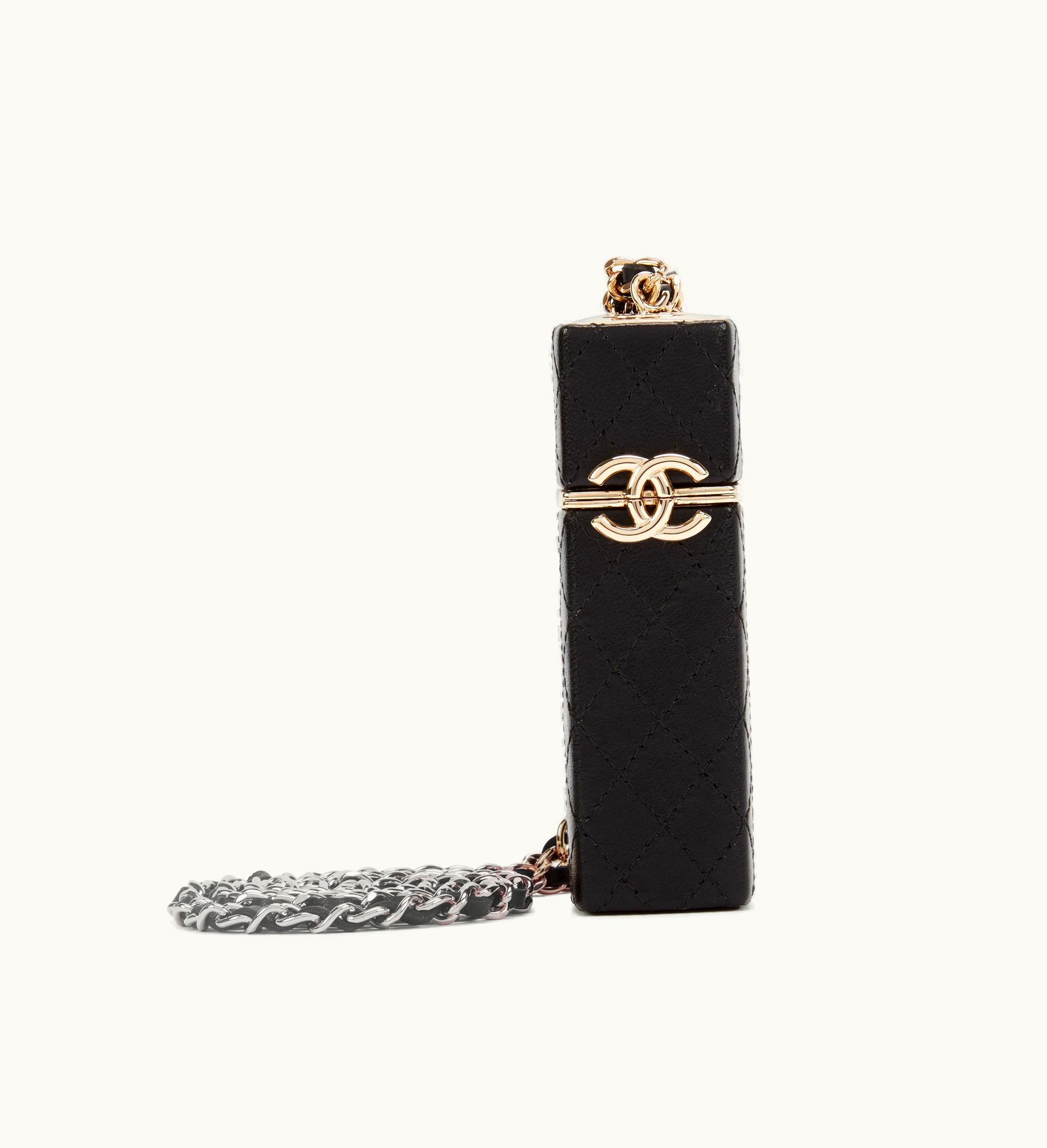 Chanel Chanel 2021 Chanel Lipstick Case in Black Quilted Lambskin Leather with Gold Hardware