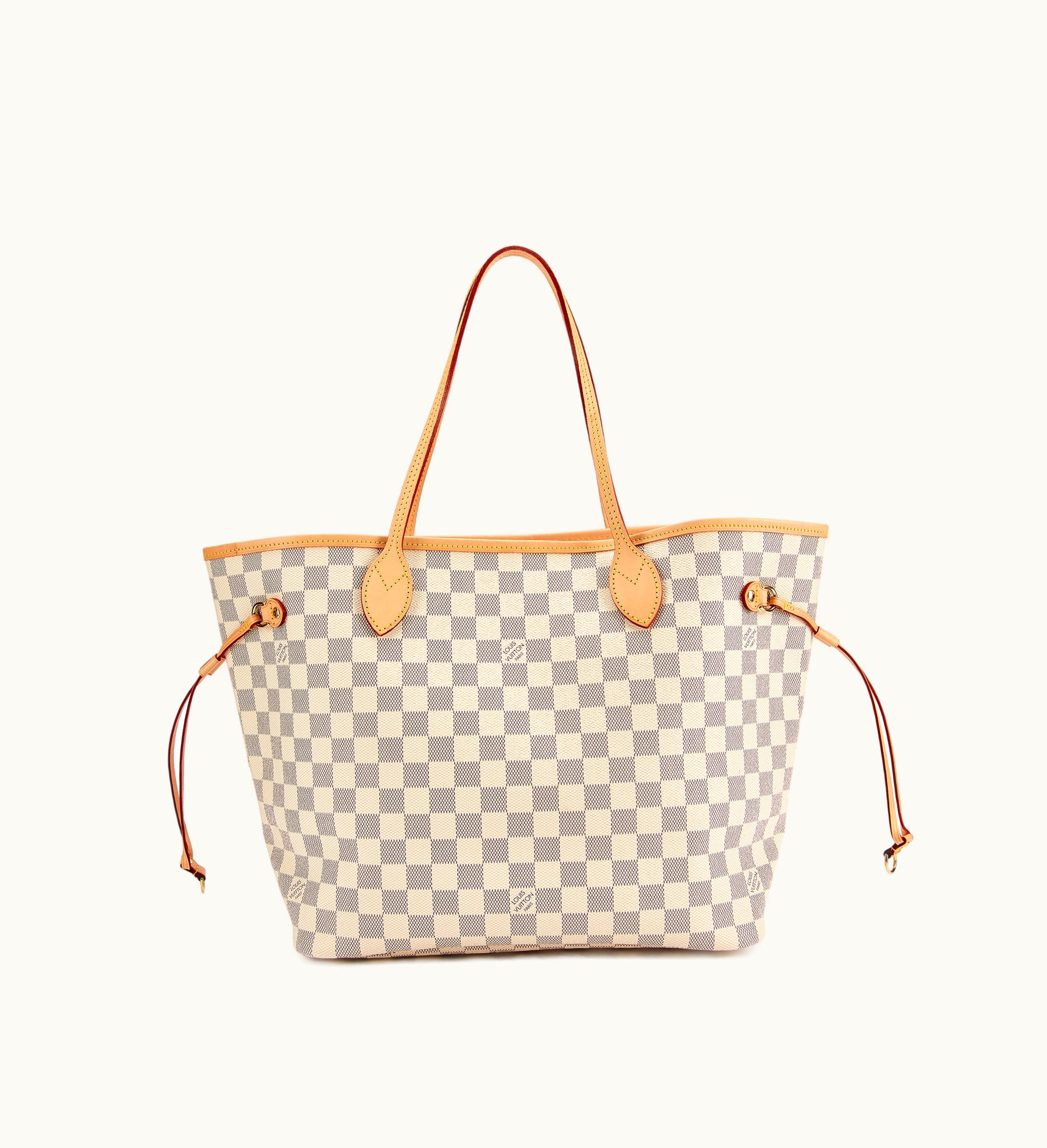Louis Vuitton Louis Vuitton Neverfull MM with Gold Hardware in White and Beige Damier Azur Coated Canvas by Louis Vuitton