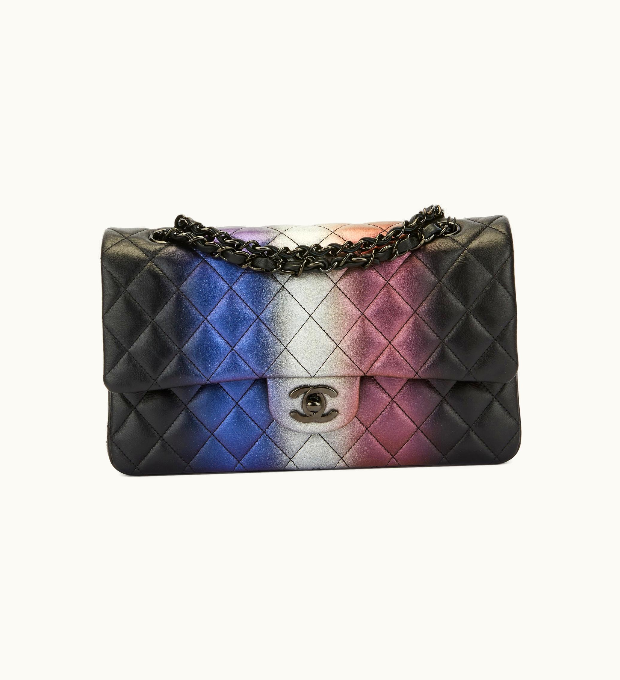 Chanel Chanel Multicolor Iridescent Quilted Calfskin Medium Classic Double Flap Bag Black Hardware, 2021