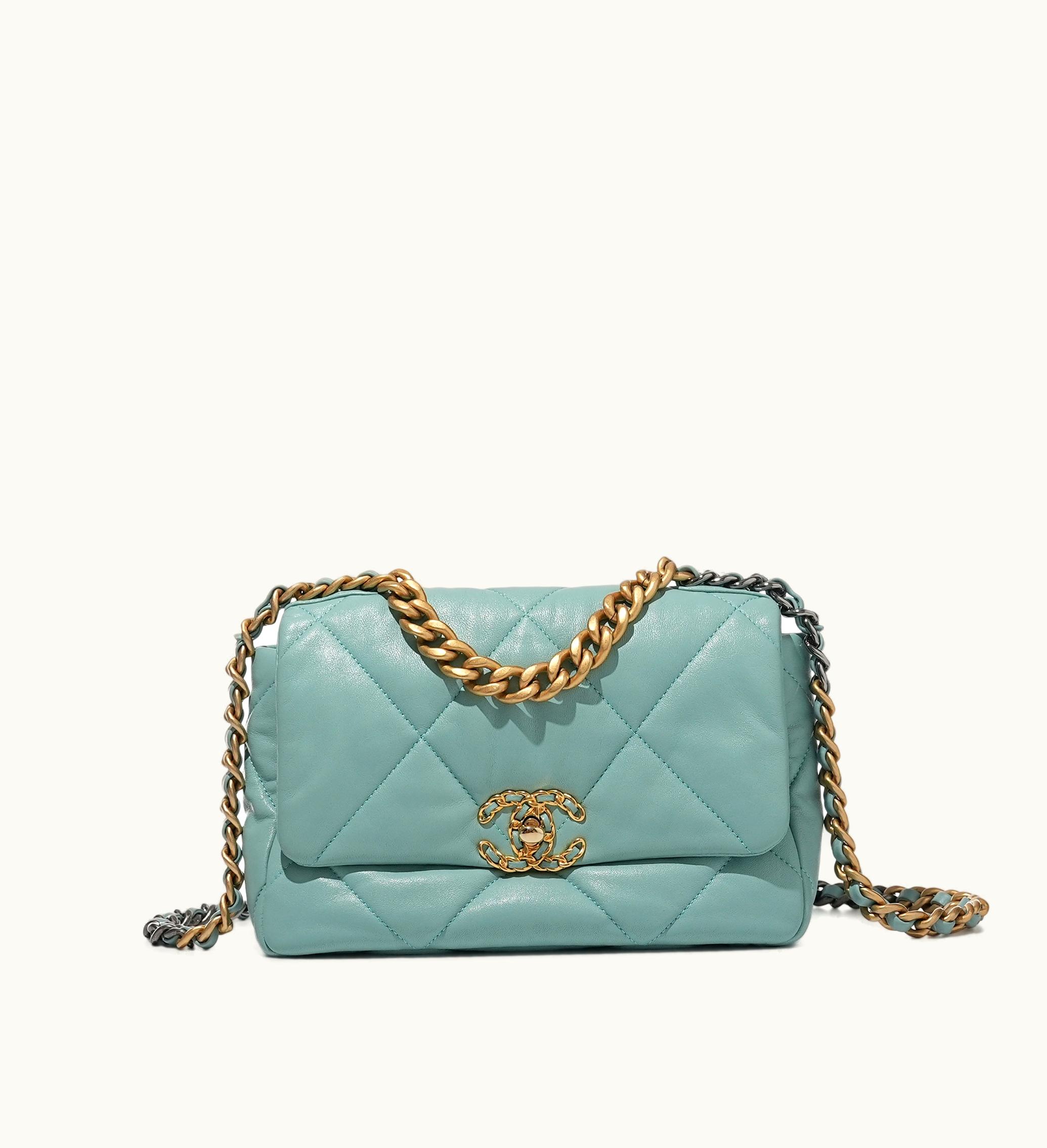 Chanel Chanel 19 Flap in Gold and Ruthenium Hardware, 2020 with Turquoise Quilted Lambskin