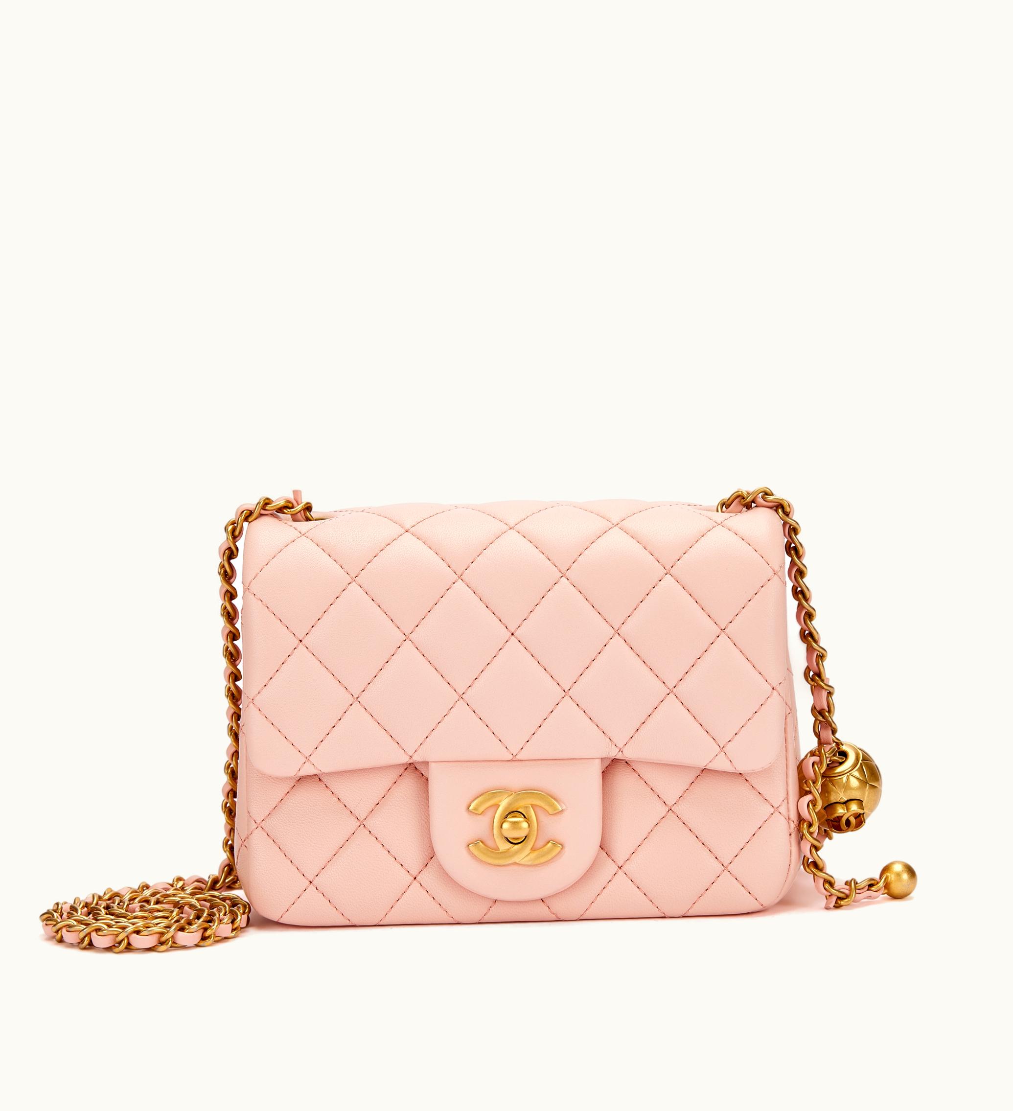 Chanel Chanel Pale Pink Diamond-Stitched Sheepskin Pearl Crush Flap Bag Golden Accents