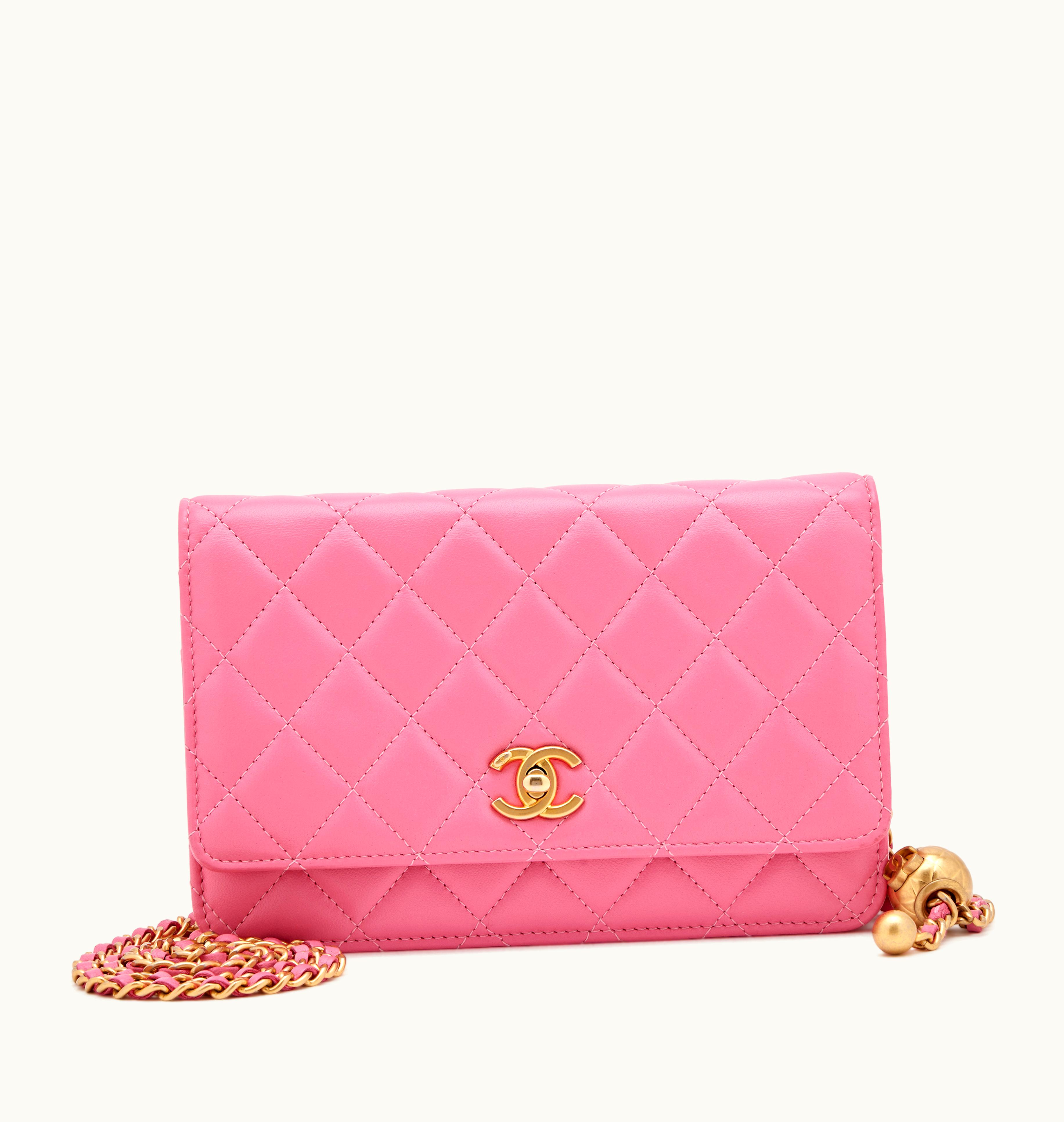 Chanel Chanel Quilted Pink Lambskin Pearl Crush Wallet on Chain with Gold Hardware, 2019