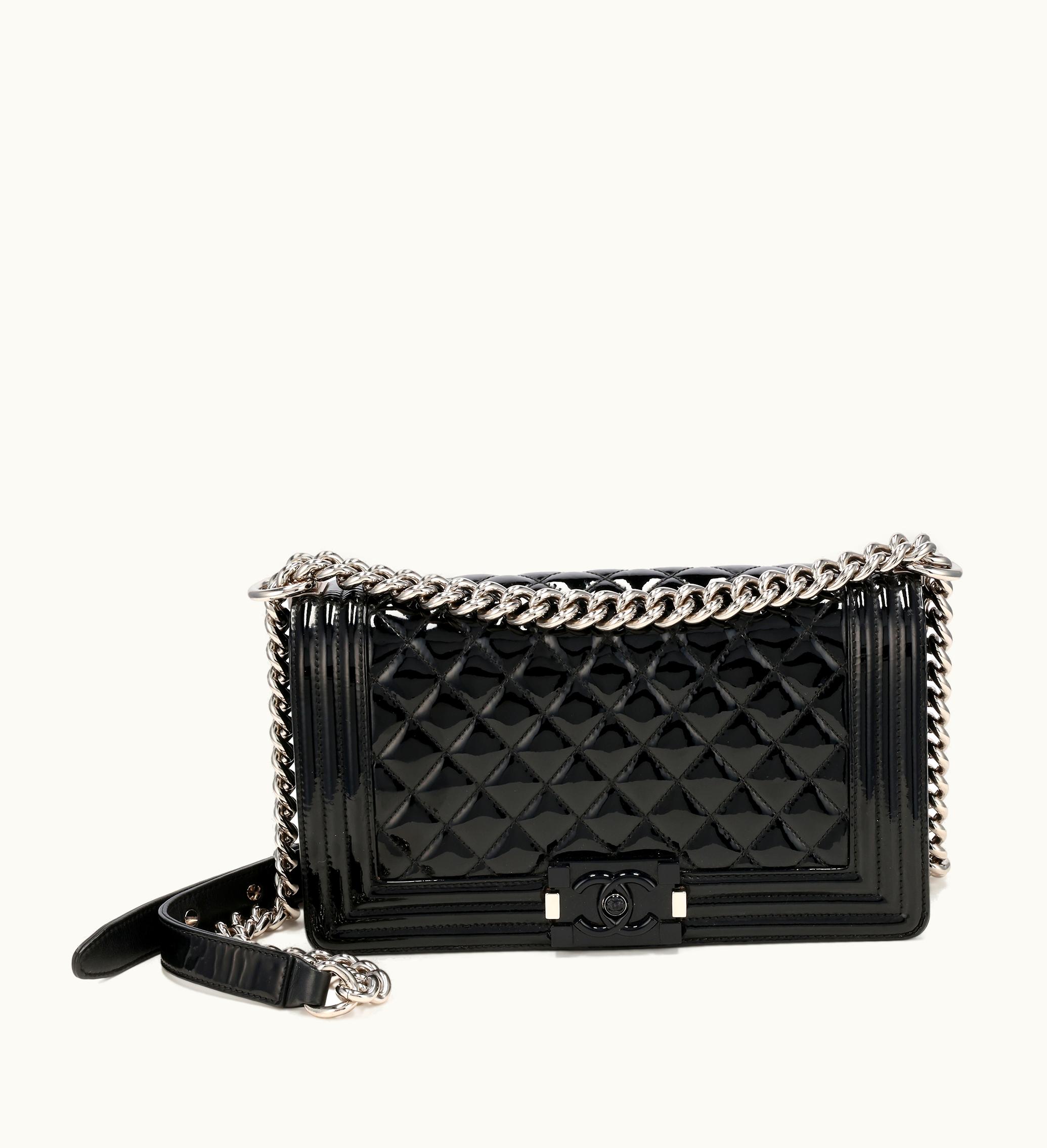 Chanel Chanel 2014-2015 Chanel Black Medium Boy Bag with Silver Hardware in Quilted Patent Leather