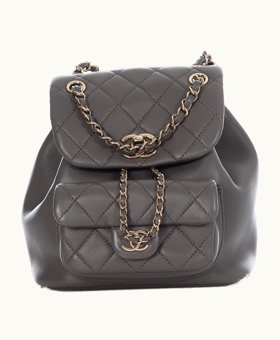Chanel Chanel 2022 Chanel Mini Duma Backpack in Gray Quilted Lambskin with Pale Gold Hardware