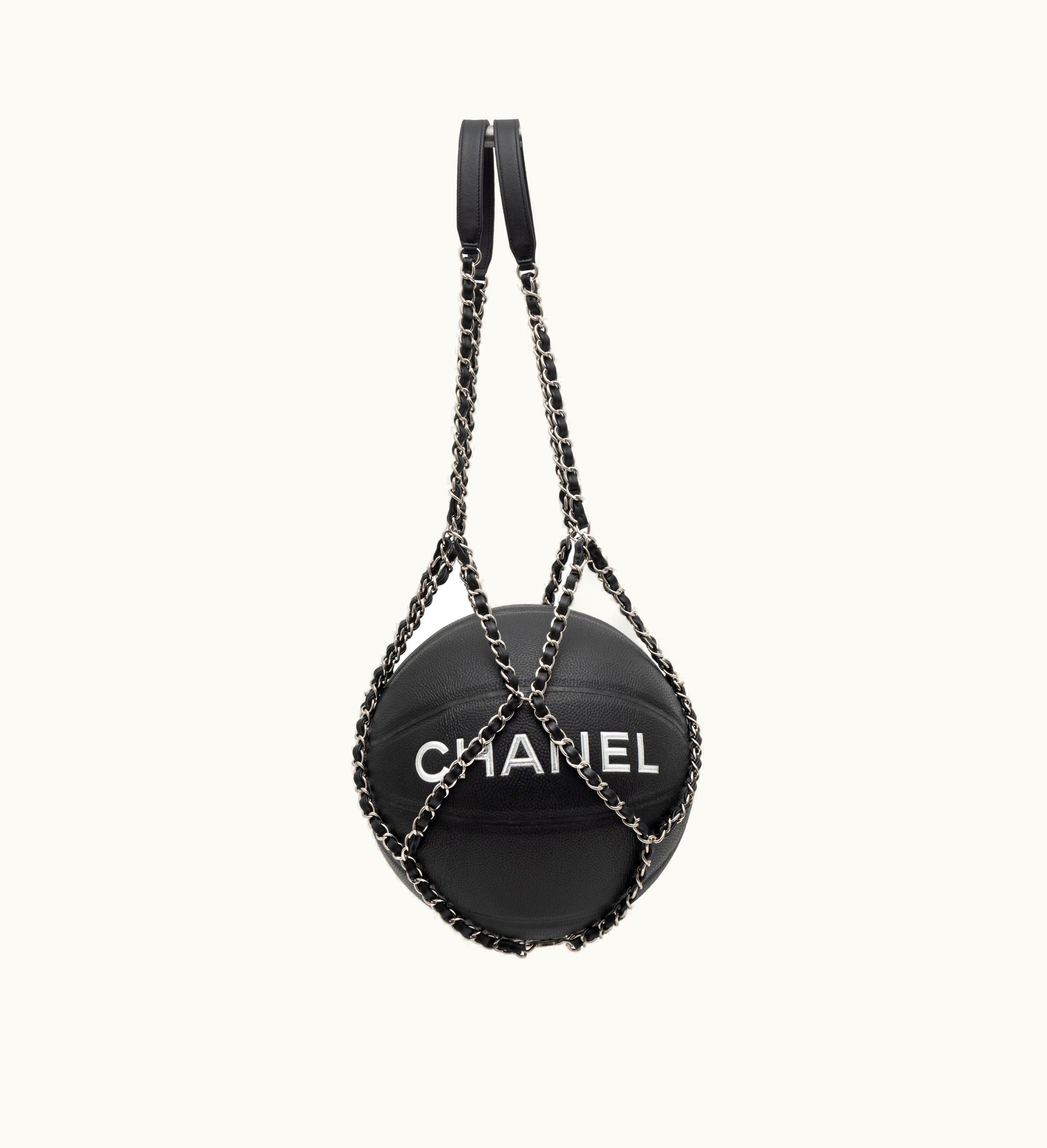 Chanel Chanel Rubber Basketball in Black and Silver with Black Calfskin Net Silver Hardware, 2019