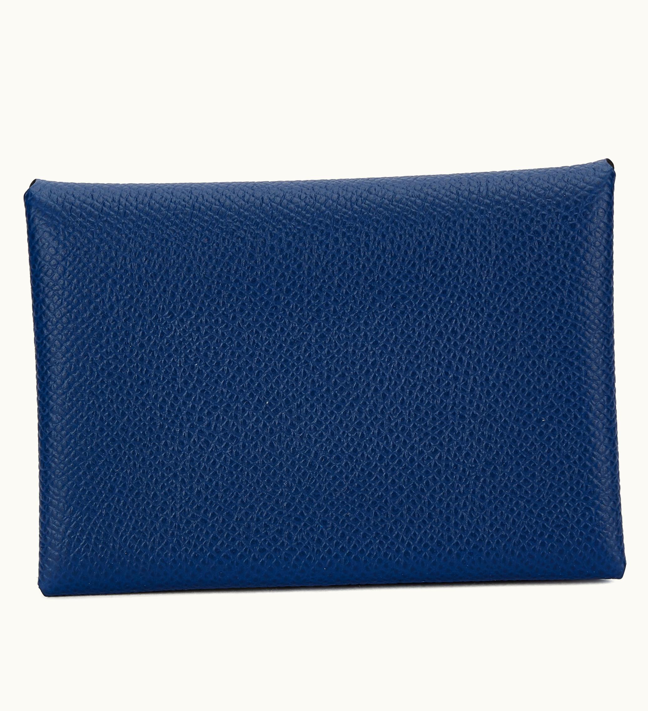 Hermès Hermès 2023 Hermès Calvi Duo Card Holder in Navy Blue Epsom Leather with Palladium Hardware