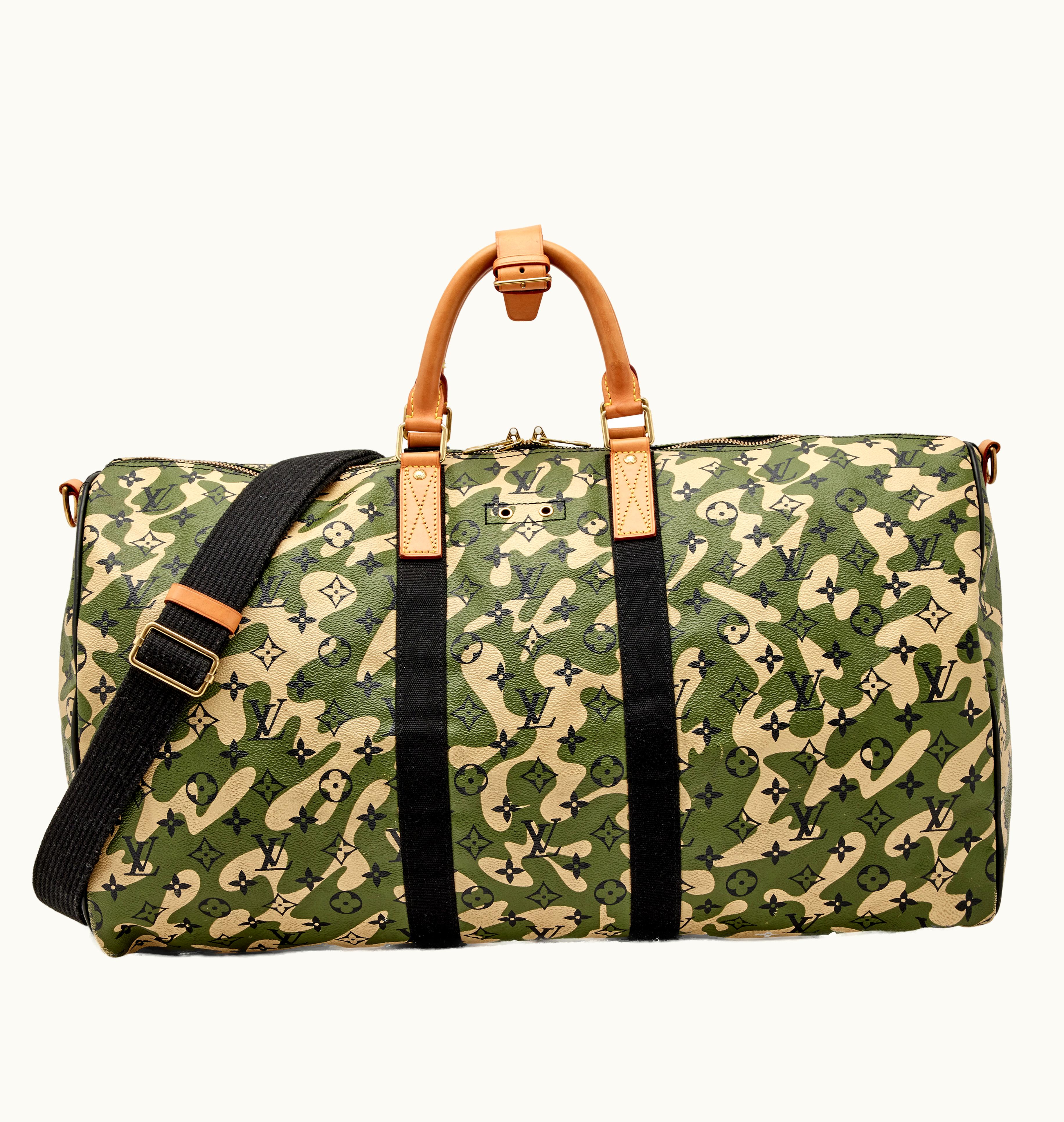 Louis Vuitton Louis Vuitton Green, Beige and Black Camo Monogramouflage Keepall Bandouliere 55 Gold Hardware, 2008
