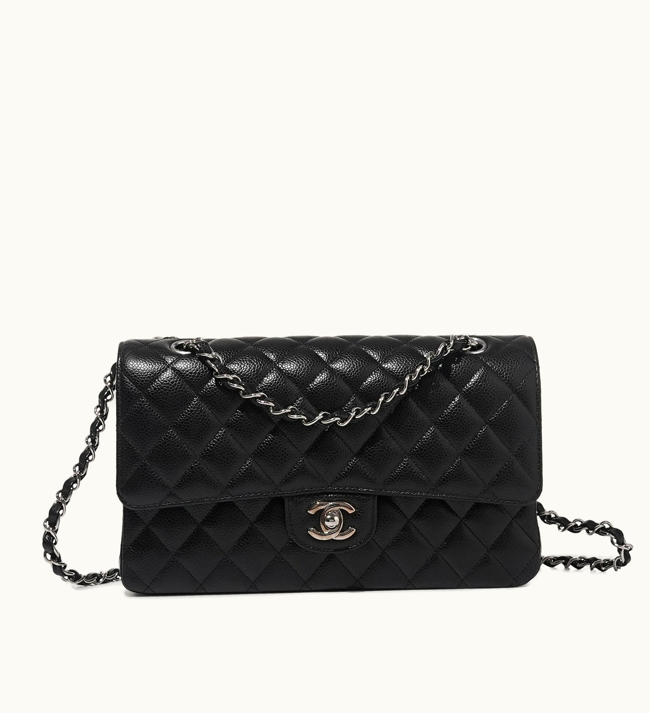 Chanel Chanel 2019 Chanel Medium Double Flap Bag with Silver Hardware in Black Quilted Caviar
