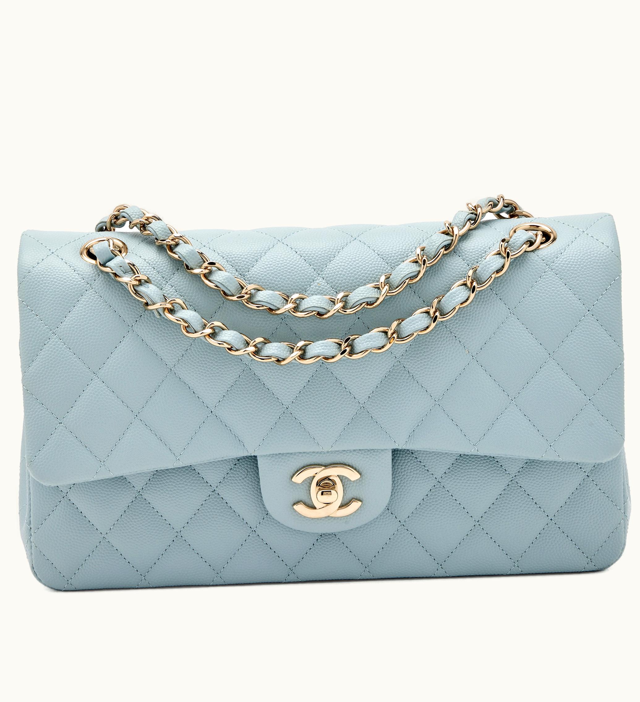 Chanel Chanel Light Blue Quilted Caviar Medium Classic Double Flap Light Gold Hardware, 2022