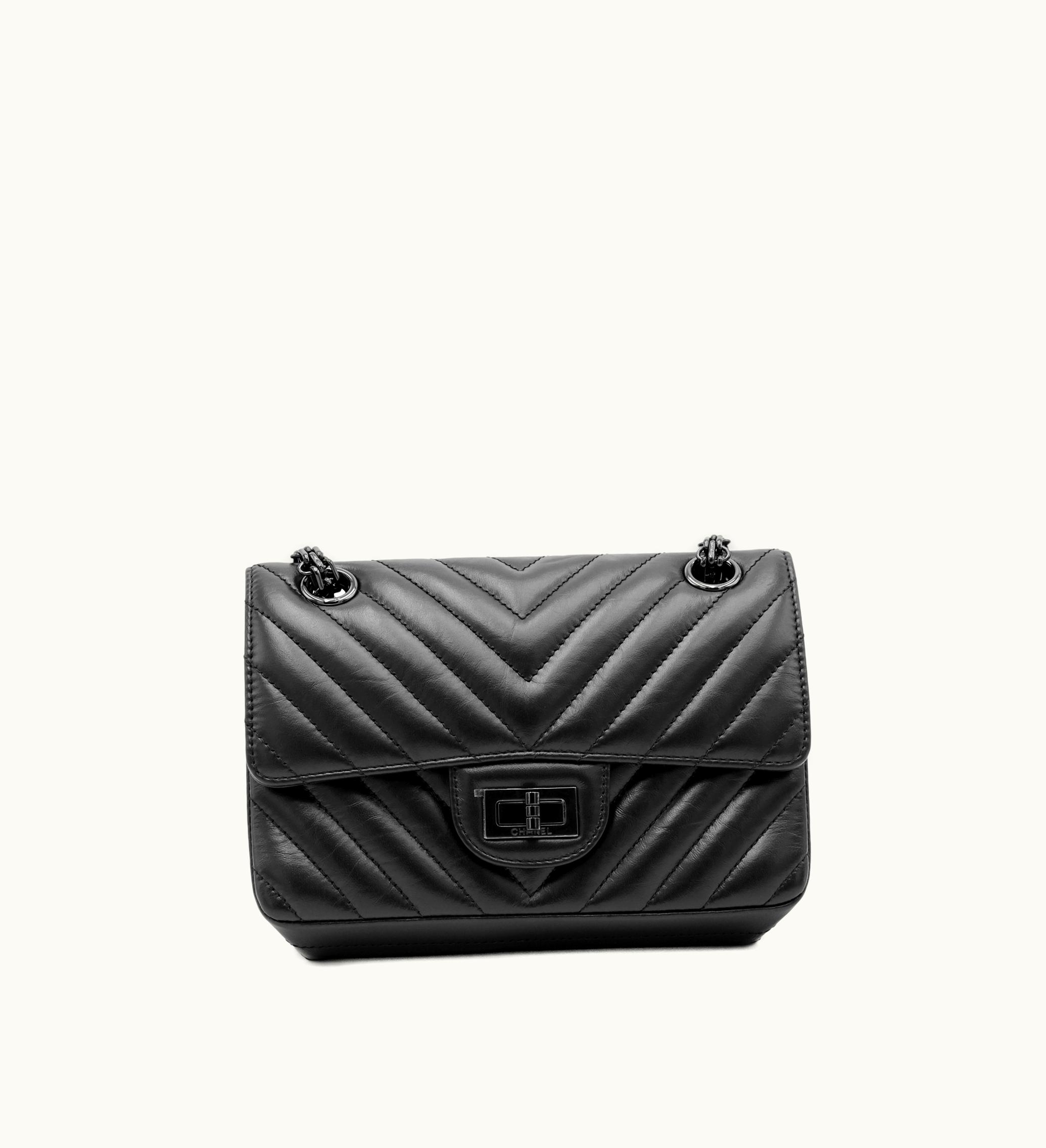 Chanel Chanel So Black Chevron Calfskin Reissue 2.55 Mini Flap Bag Black Hardware, 2022