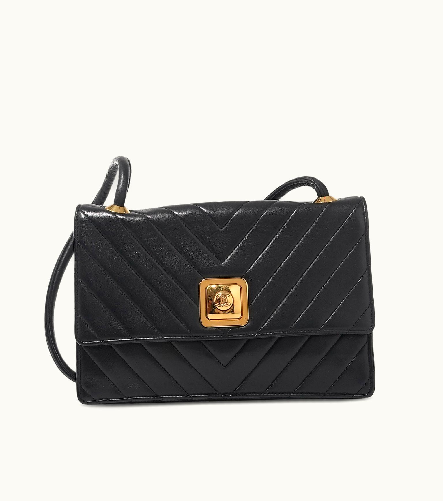 Chanel Chanel 2014 Chanel Black Chevron Lambskin Flap Bag with Gold Hardware