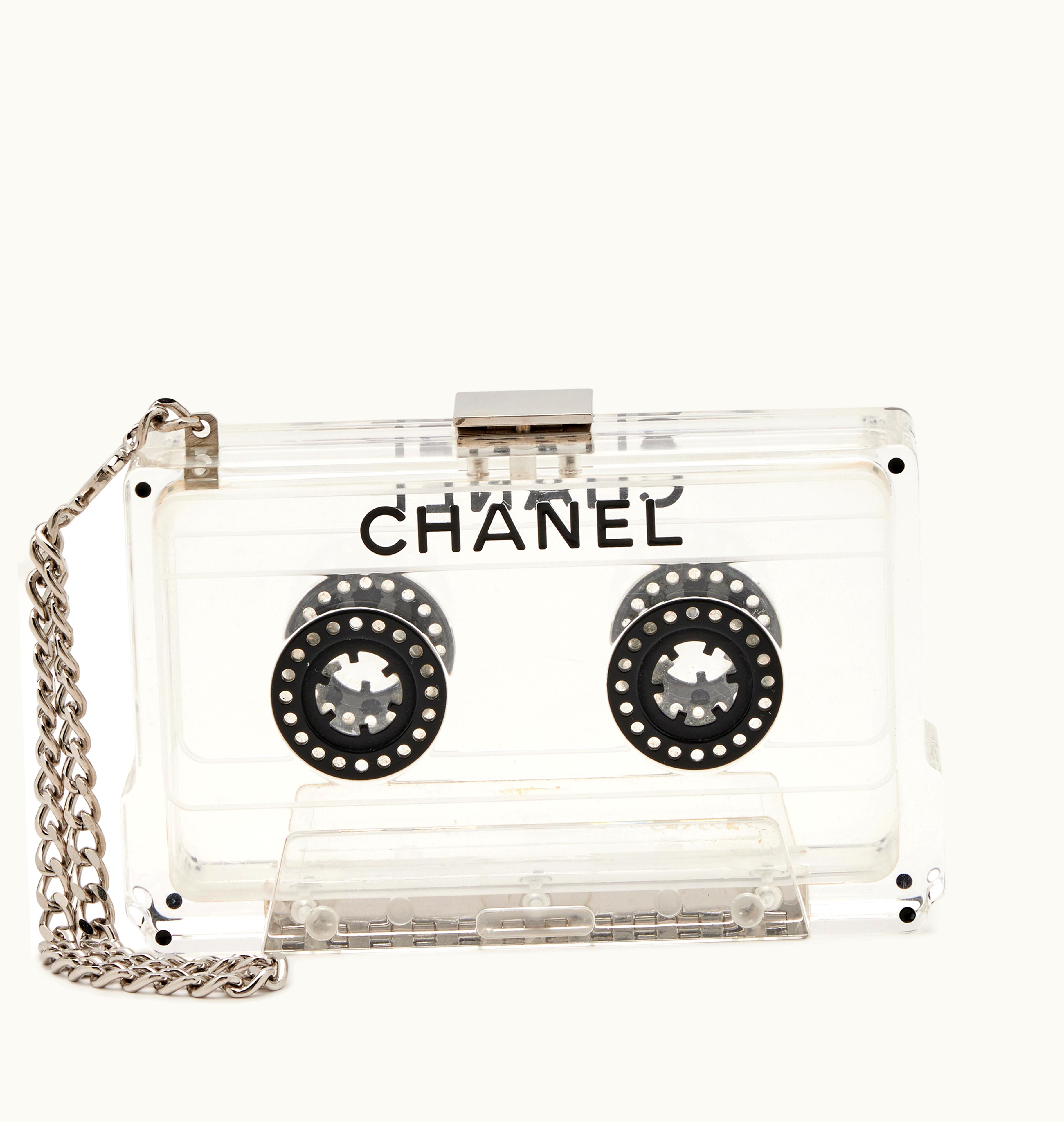 Chanel Chanel Clear and Black Lucite Cassette Tape Minaudiere Clutch Silver Hardware, 2004