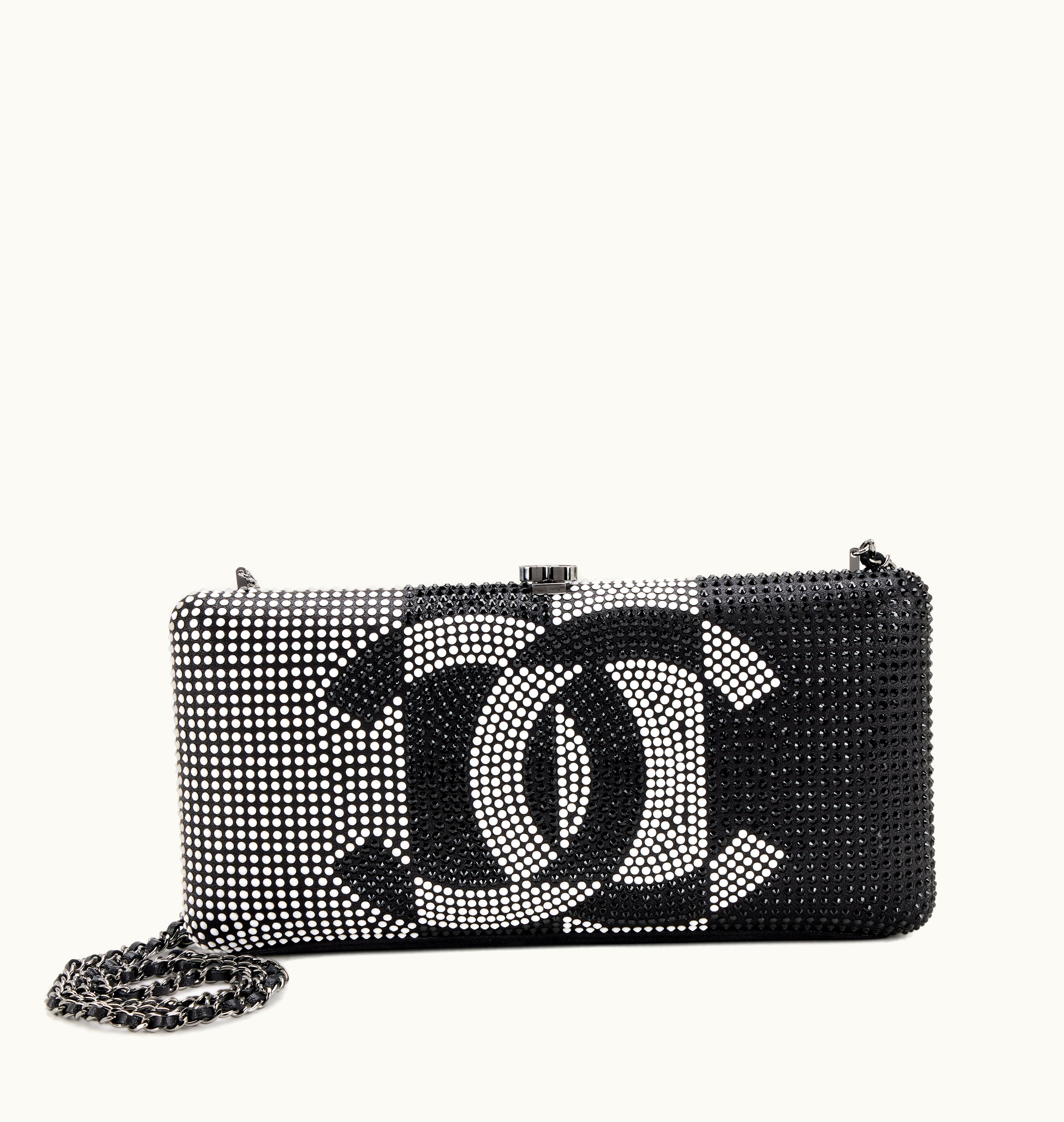 Chanel Chanel Black and White Strass Beaded CC Minaudiere Clutch with Chain Ruthenium Hardware, 2014-2015