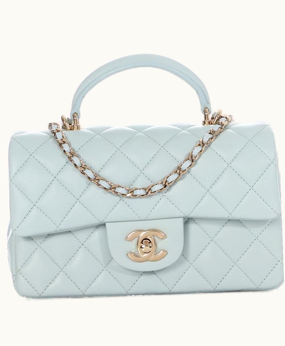 Chanel Chanel Mini Coco Top Handle Bag in Light Blue Quilted Lambskin with Pale Gold Hardware, 2022