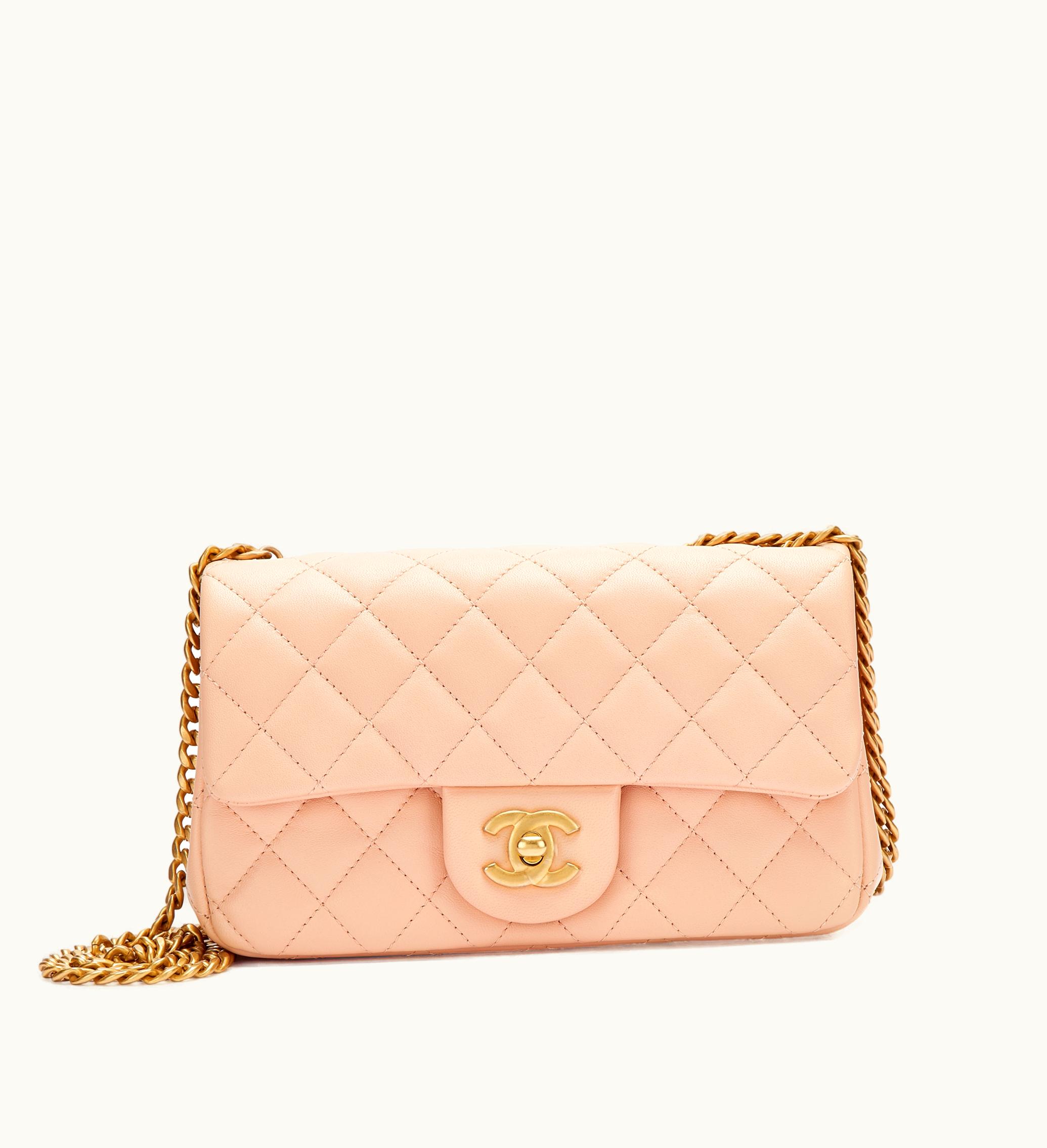 Chanel Chanel Flap Bag in Baby Pink Quilted Lambskin with Aged Gold Hardware