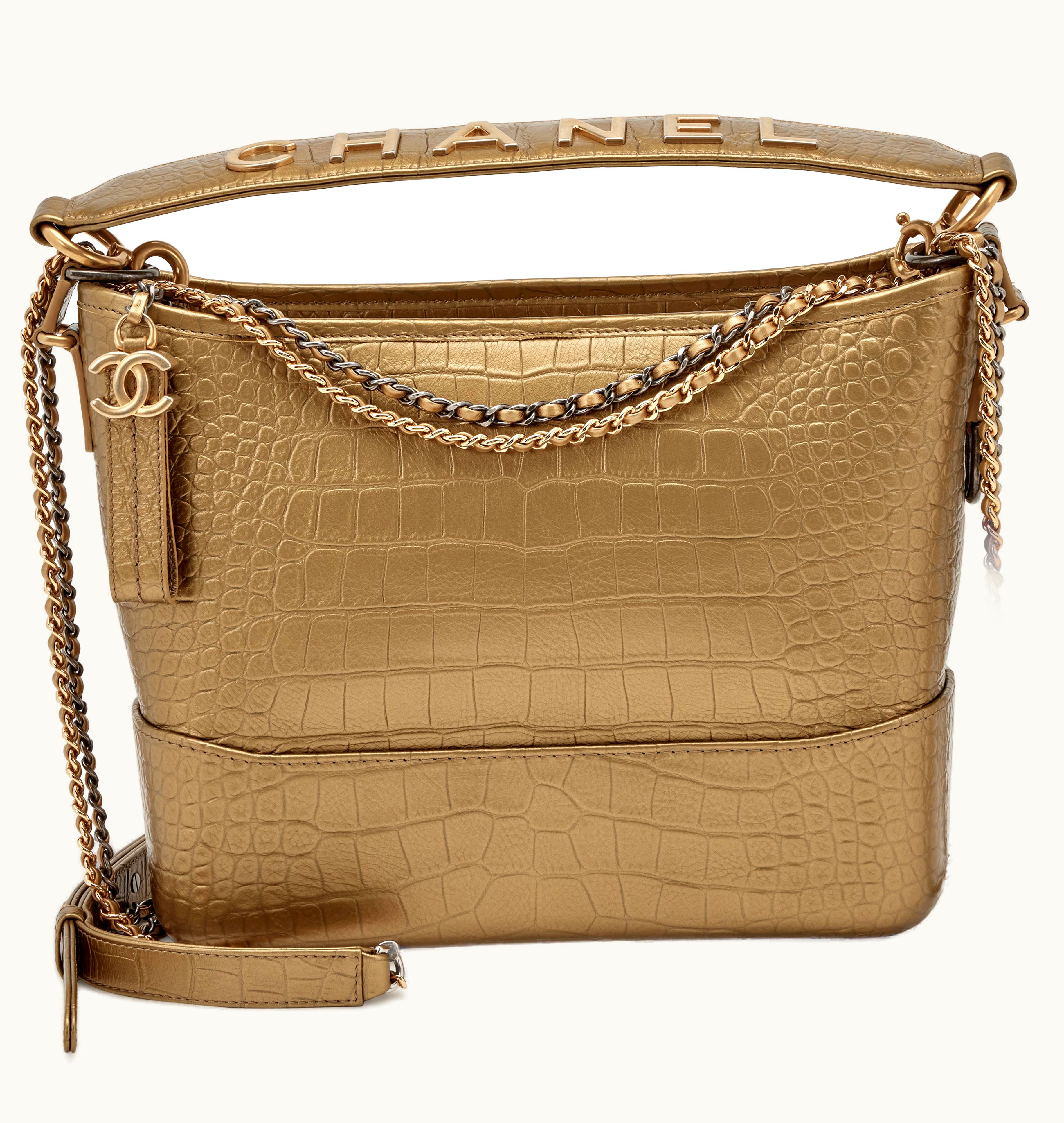 Chanel Chanel Metallic Gold Crocodile Embossed Medium Gabrielle Hobo Aged Gold and Ruthenium Hardware, 2019